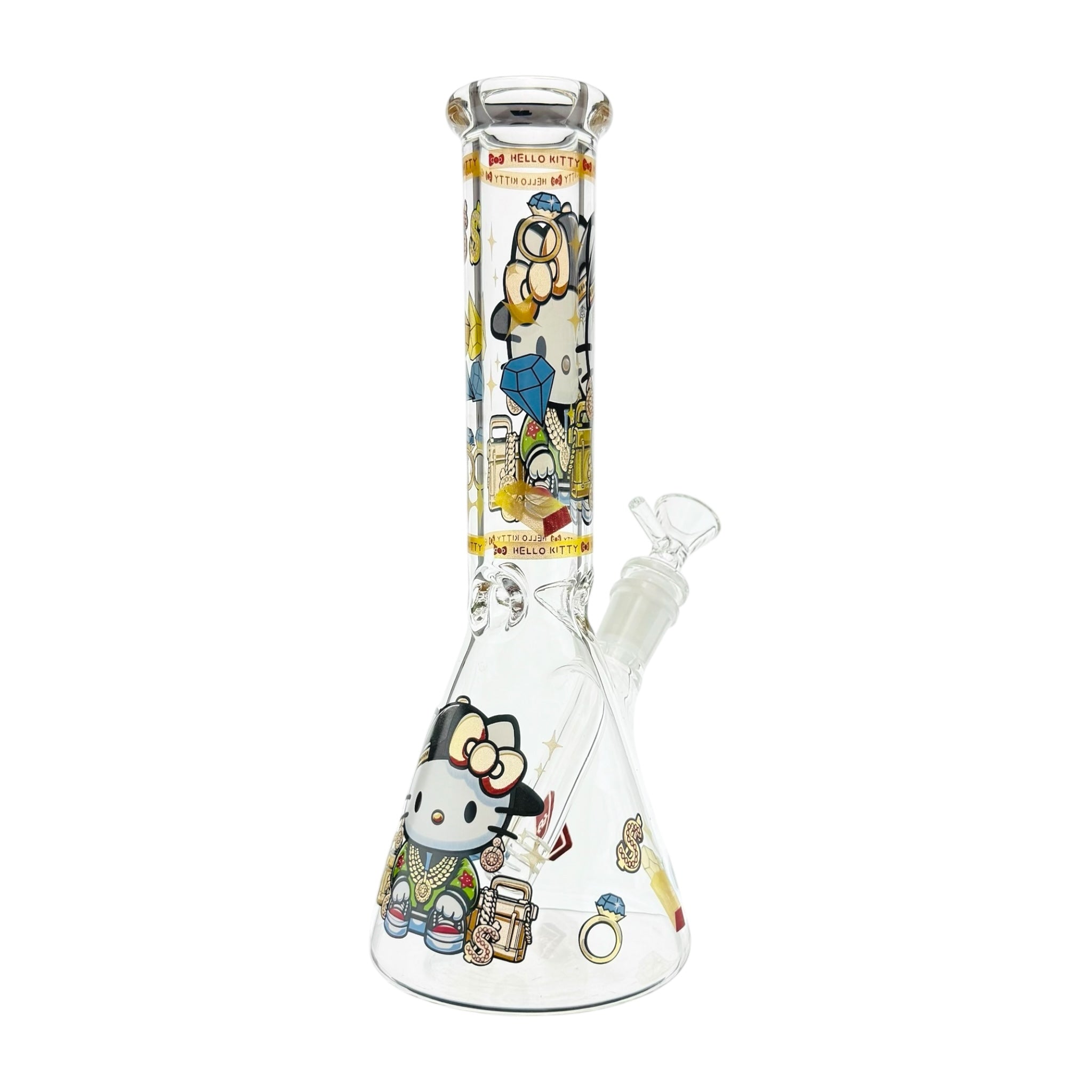 Glass water pipe with Hello Kitty design on a white background