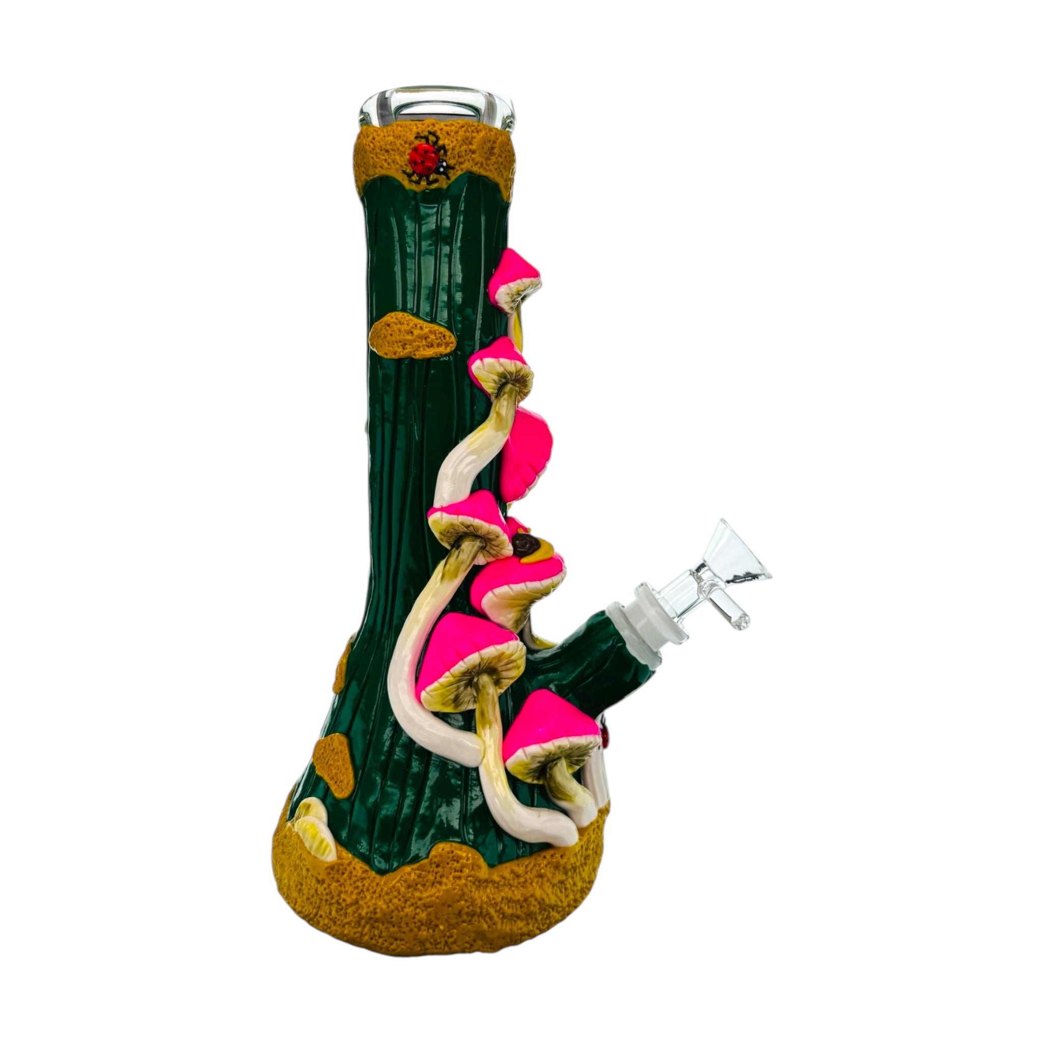 Pink Mushrooms With Snails And Lady Bugs Glass Beaker Water Pipe