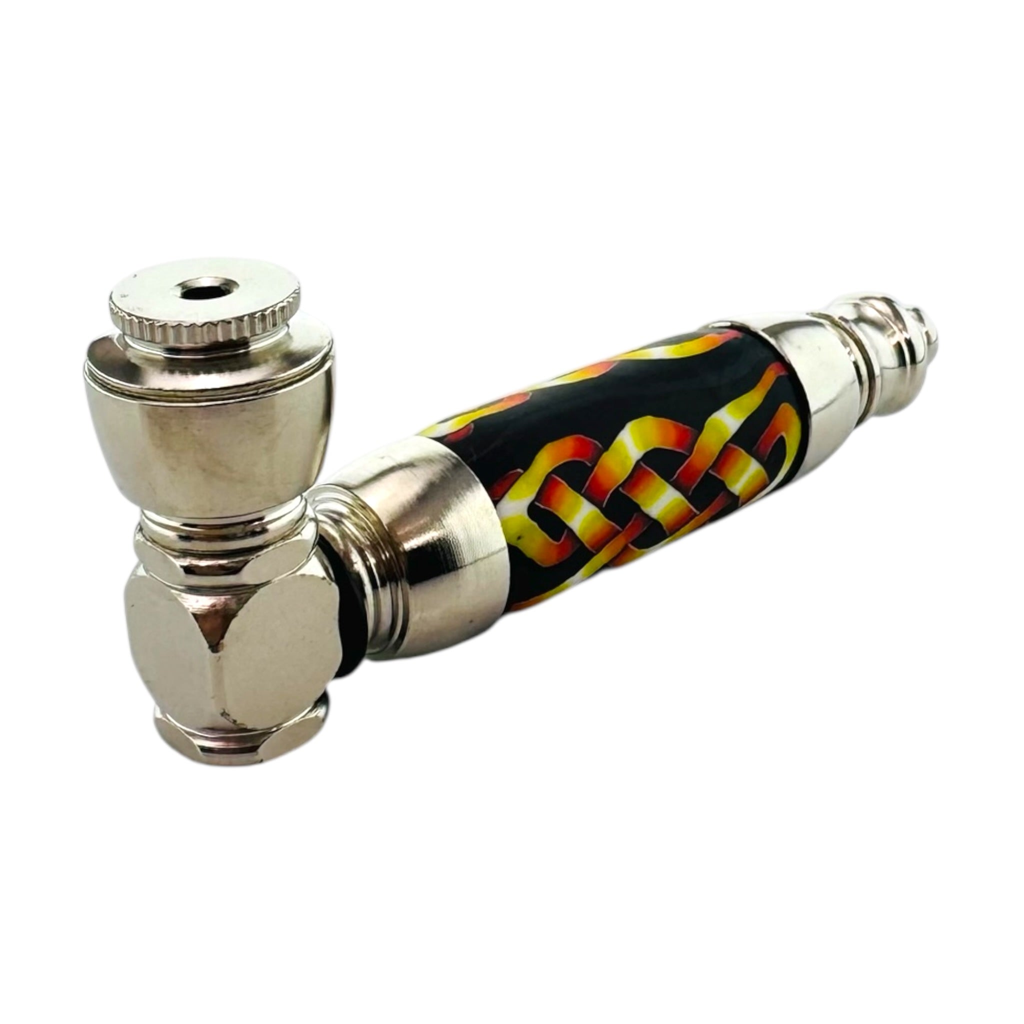 Large Chamber Metal Smoking Pipe With Woven Flames