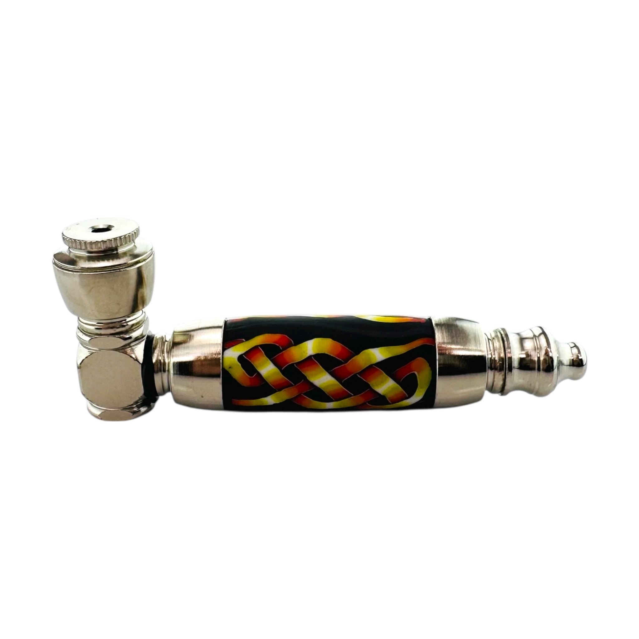 Large Chamber Metal Smoking Pipe With Woven Flames