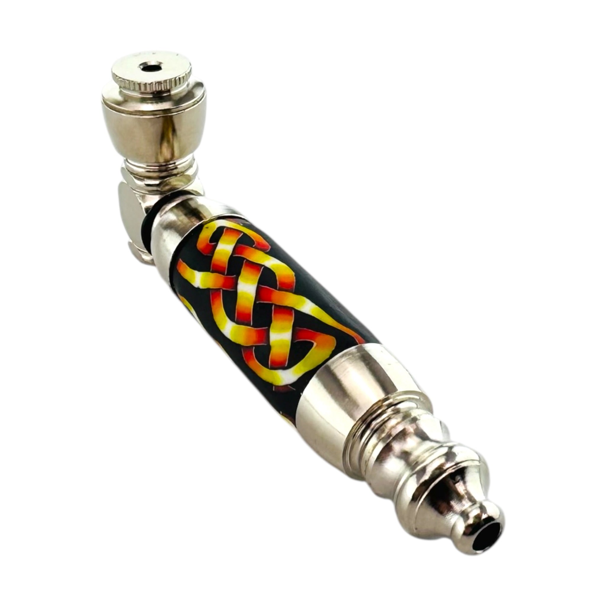 Large Chamber Metal Smoking Pipe With Woven Flames