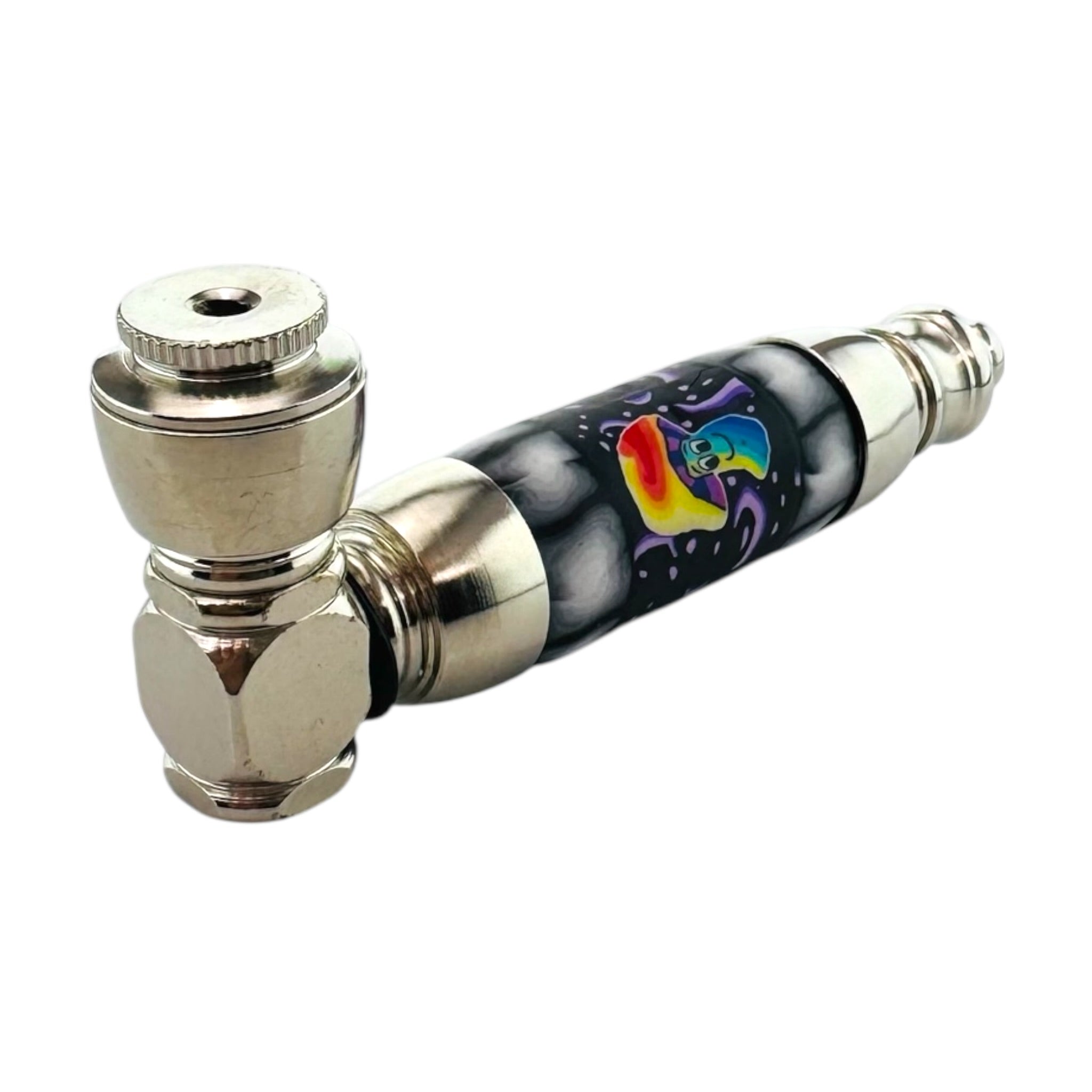 Large Chamber Metal Smoking Pipe With Rainbow Magical Mushroom