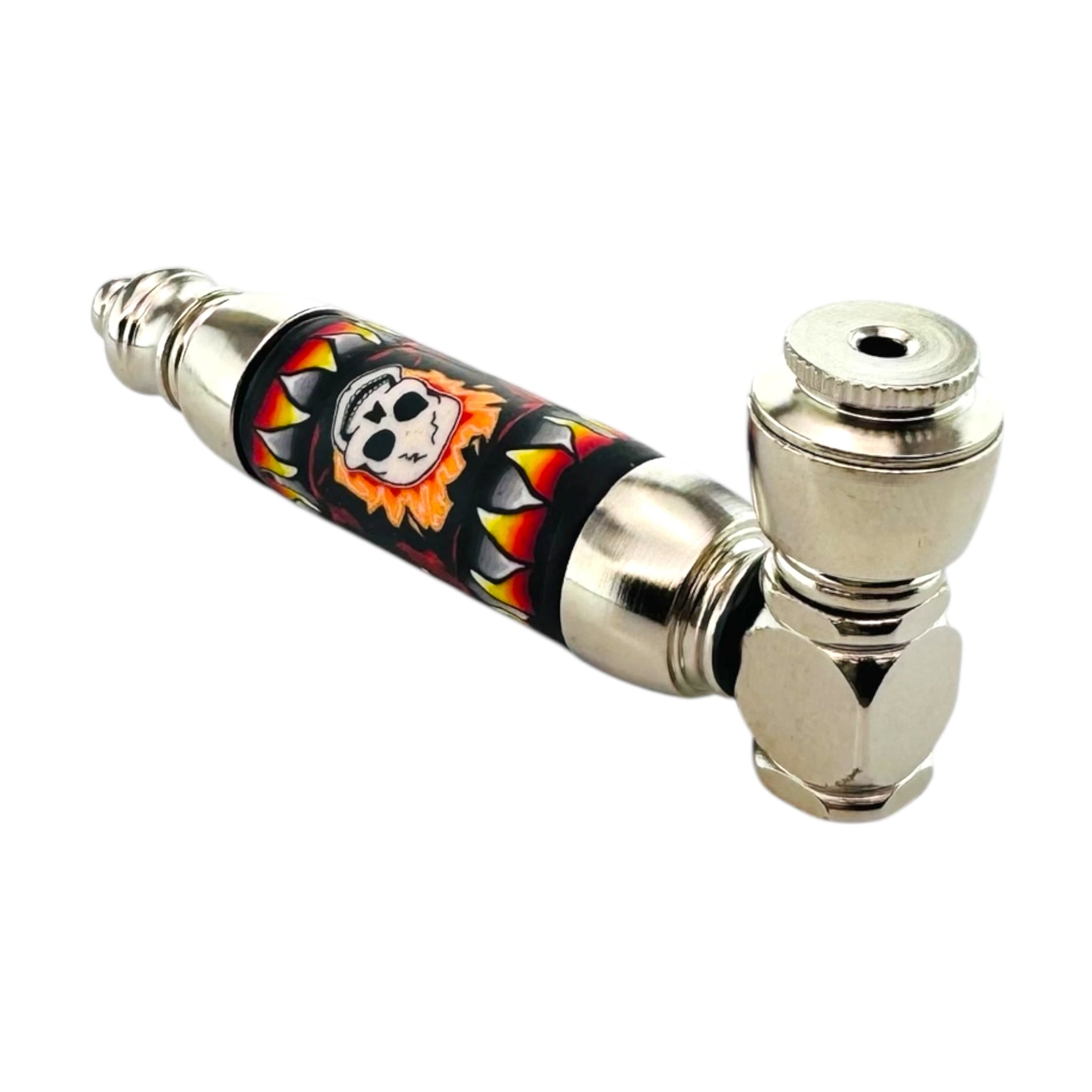 Large Chamber Silver Chrome With Flaming Skull