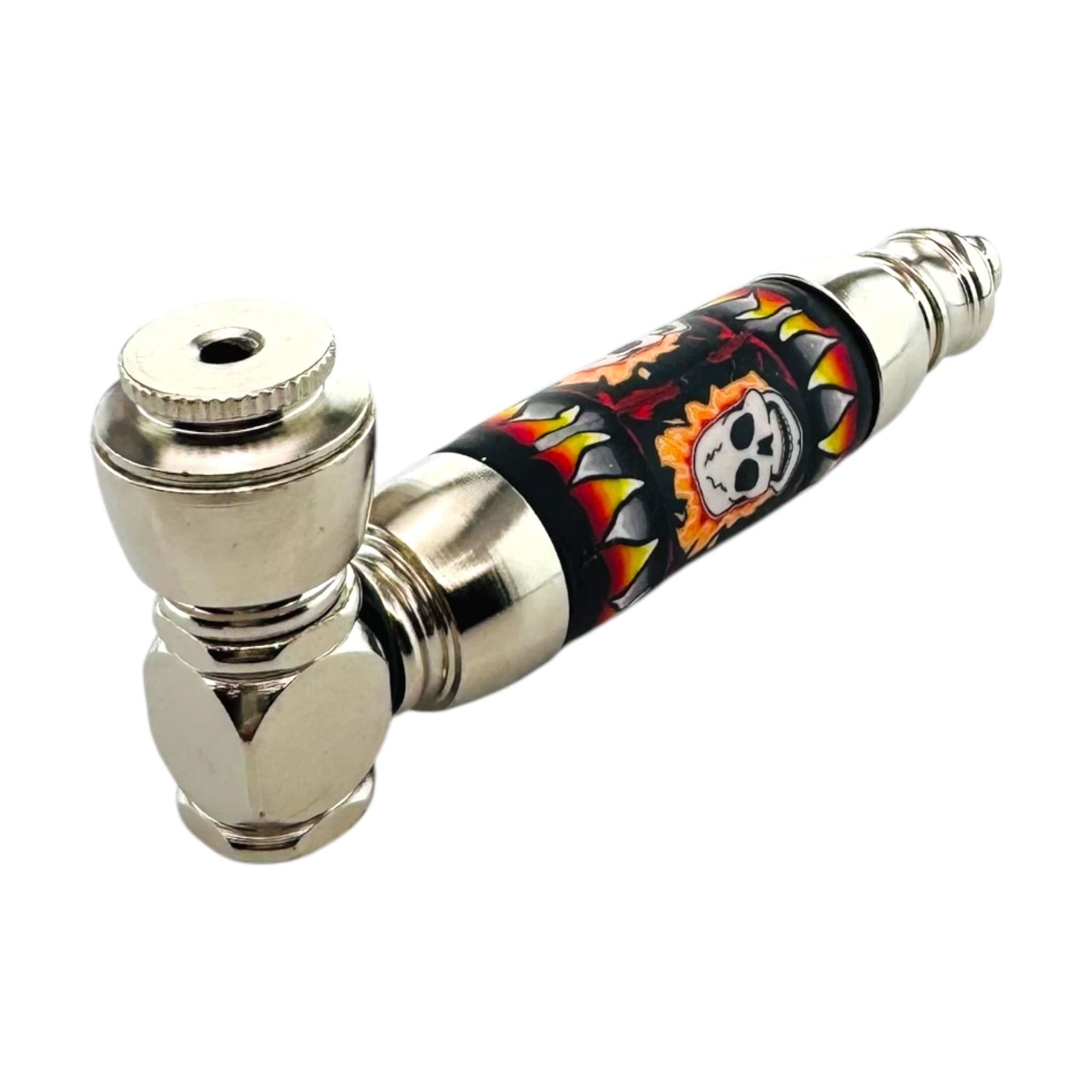 Large Chamber Silver Chrome With Flaming Skull