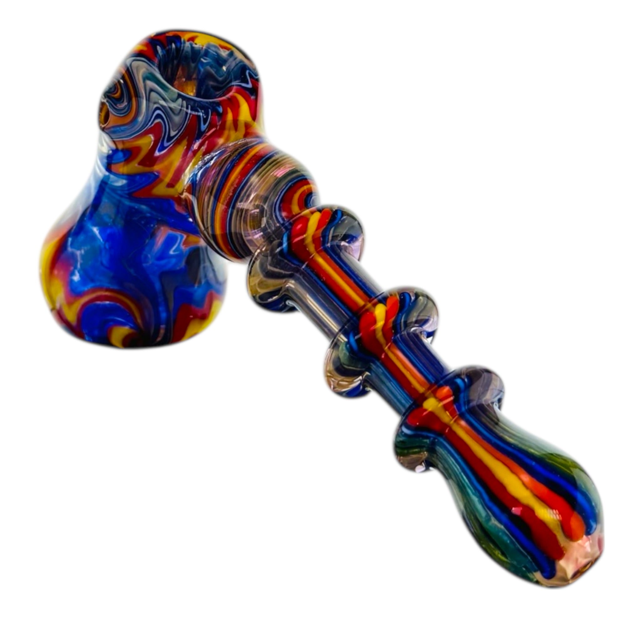 Blue With Colorful Linework Wig Wag Hammer Bubbler Water Pipe