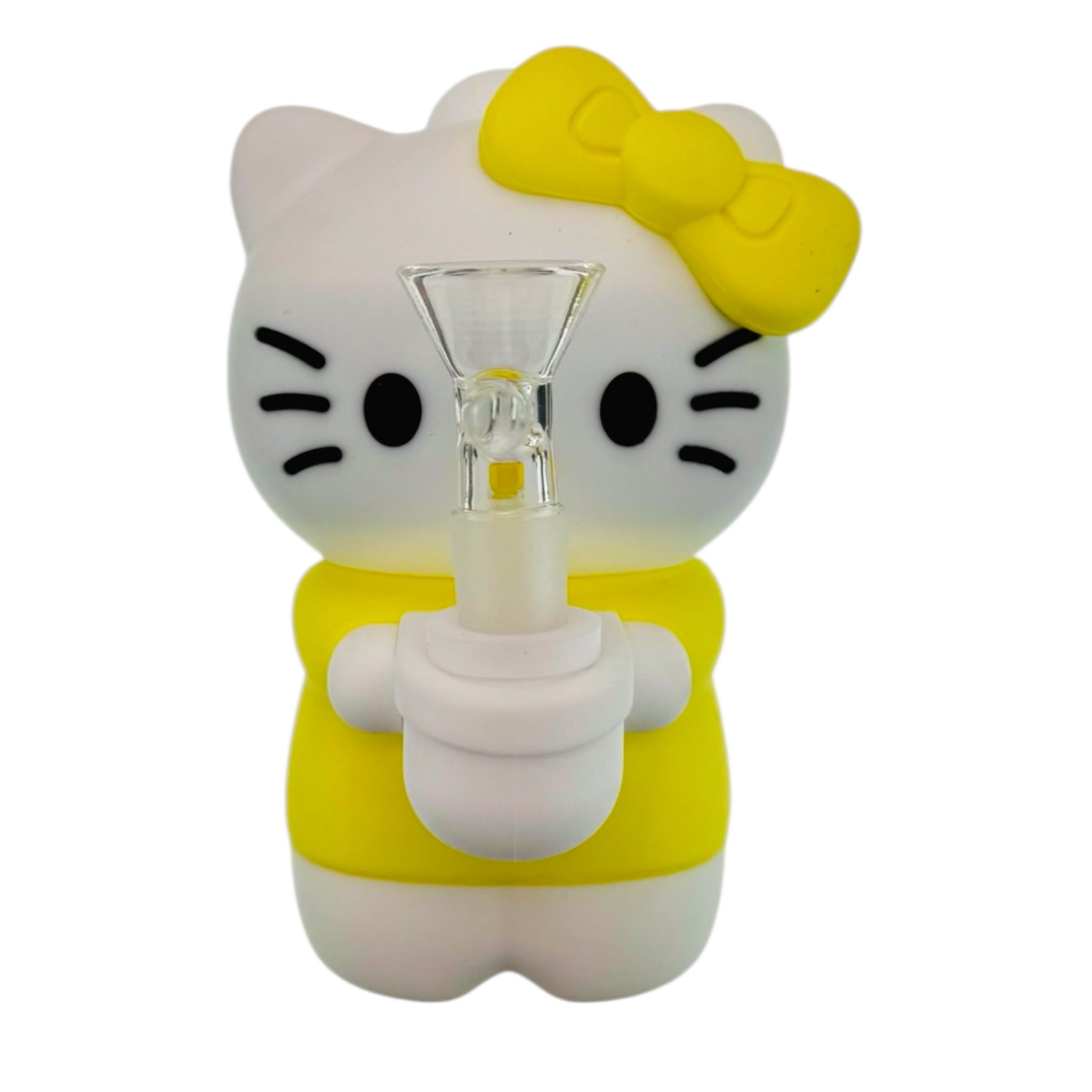 Yellow And White Kitty Silicone Rubber Bong