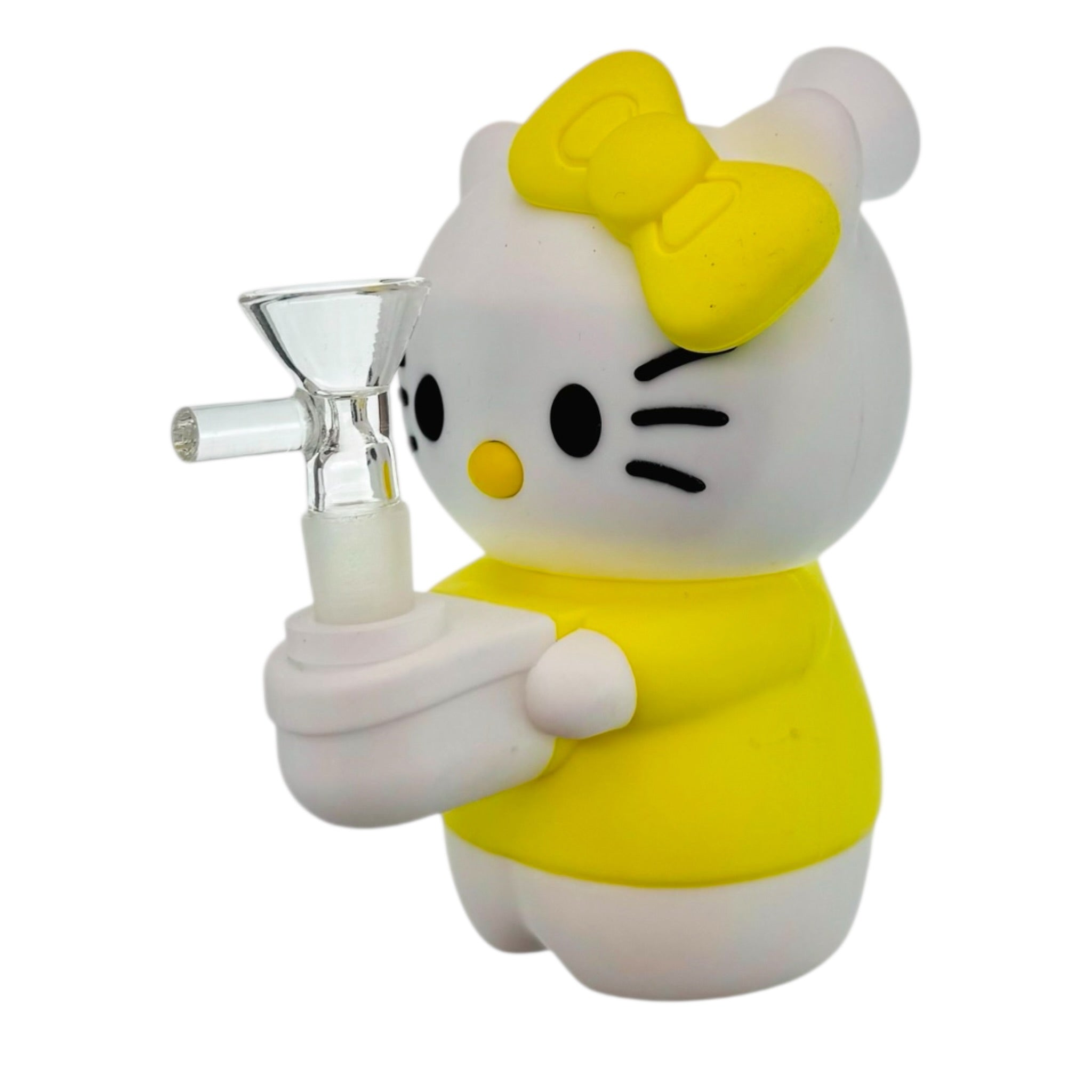 Yellow And White Kitty Silicone Rubber Bong