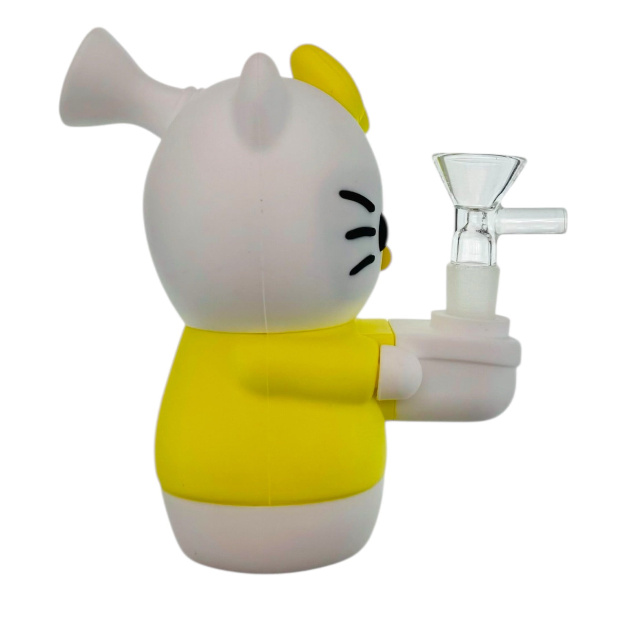 Yellow And White Kitty Silicone Rubber Bong