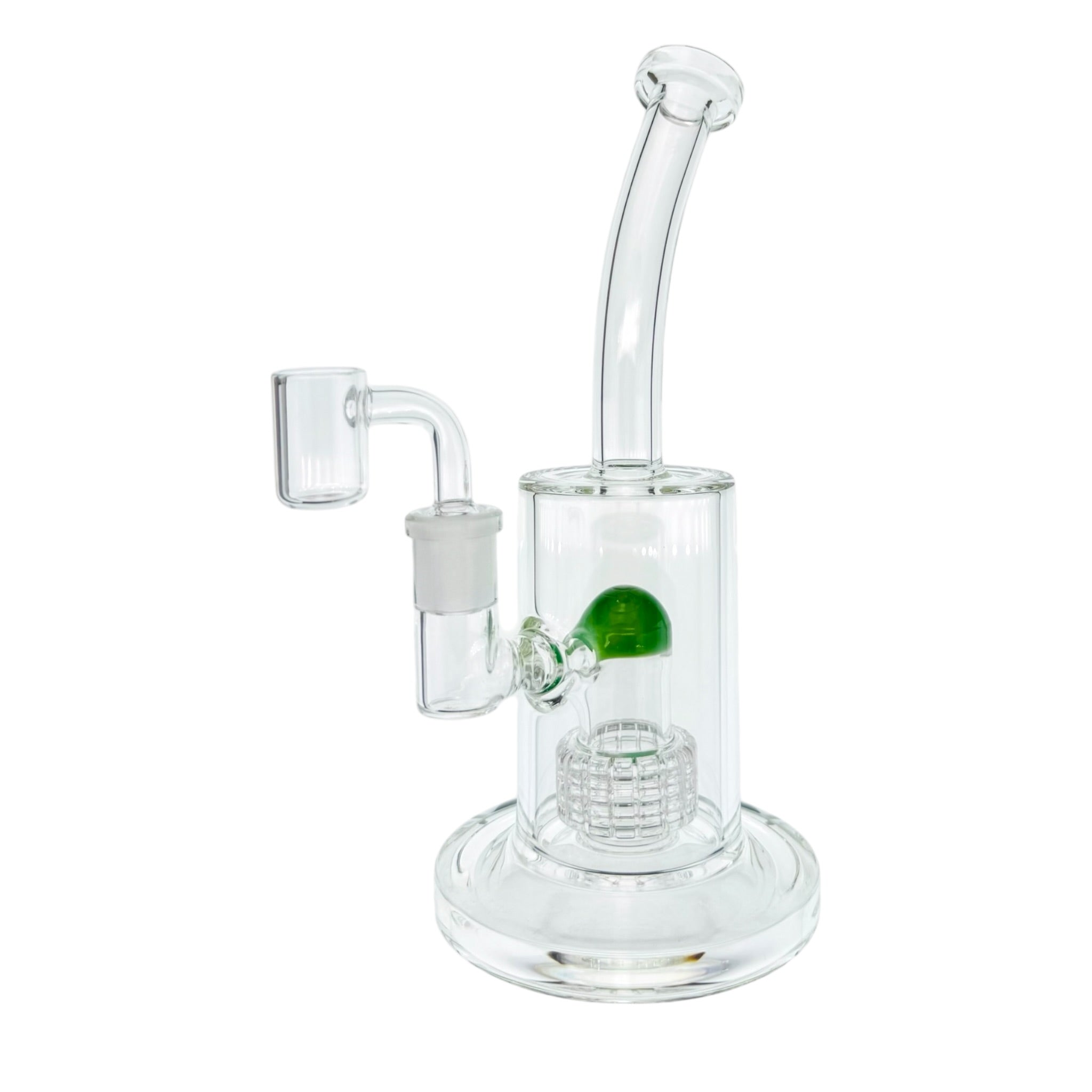 Clear Dab Rig With Jade Green Multi Slit Disc Perc 9 Inches Tall