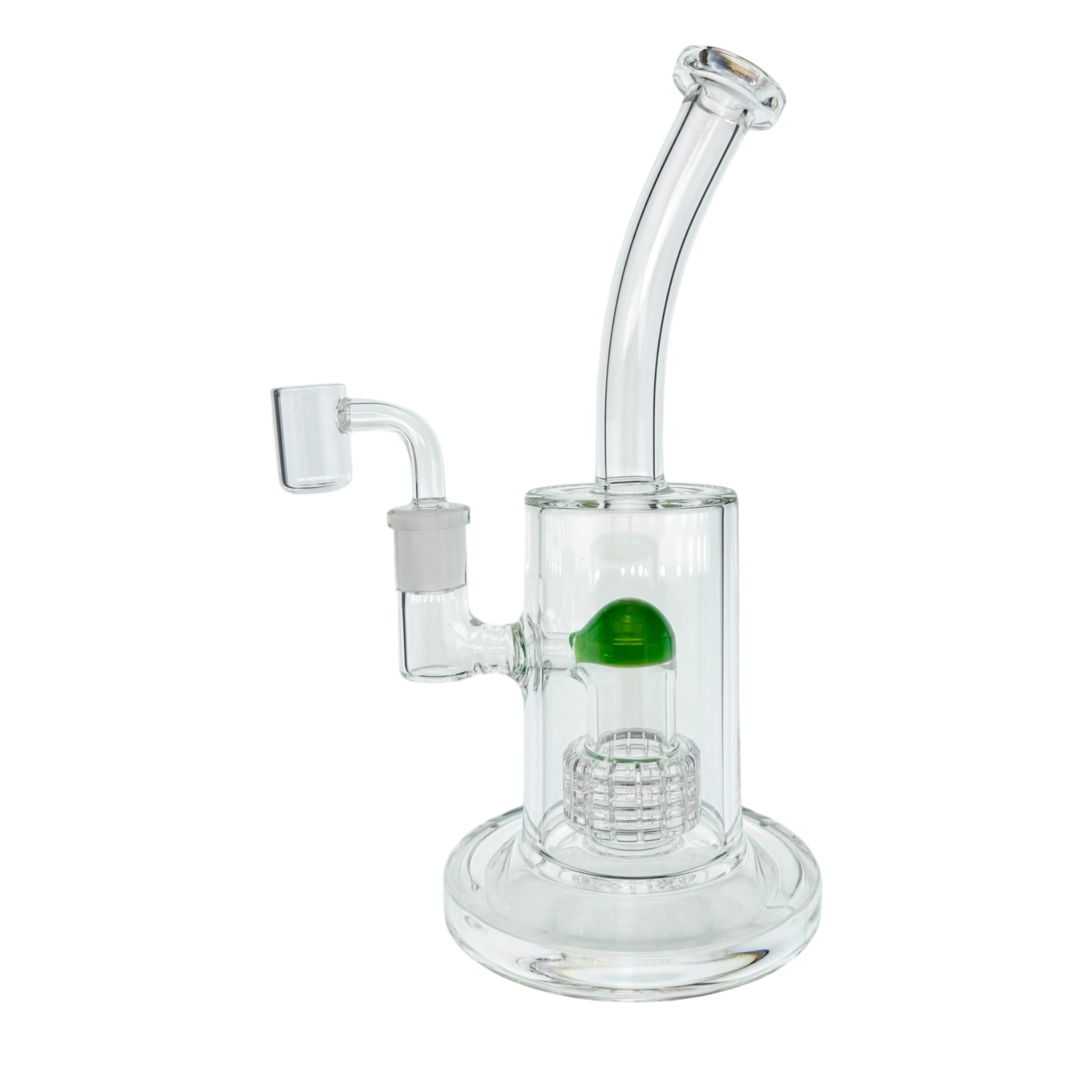Clear Dab Rig With Jade Green Multi Slit Disc Perc 9 Inches Tall