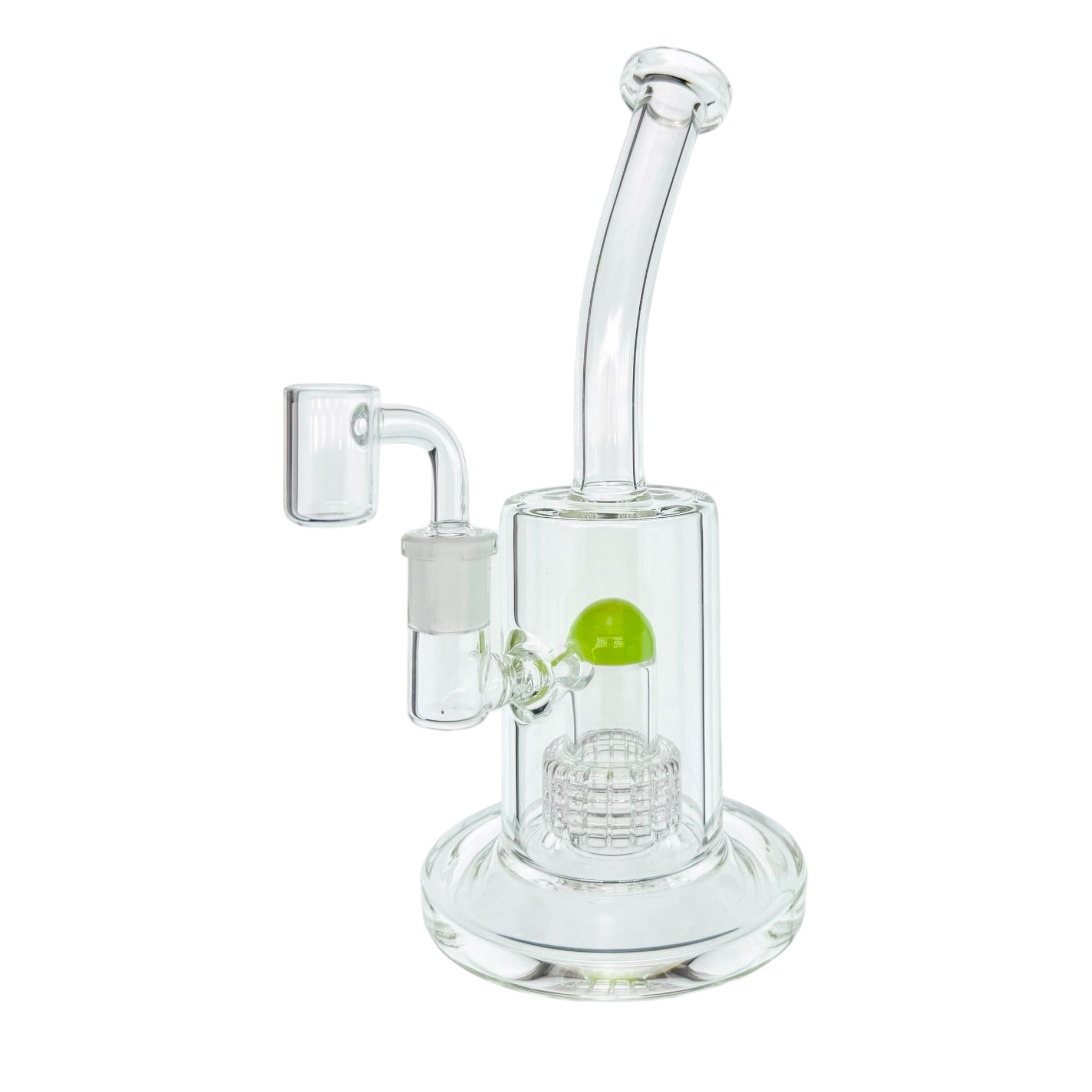 Clear Dab Rig With Sea Foam Green Multi Slit Disc Perc 9 Inches Tall