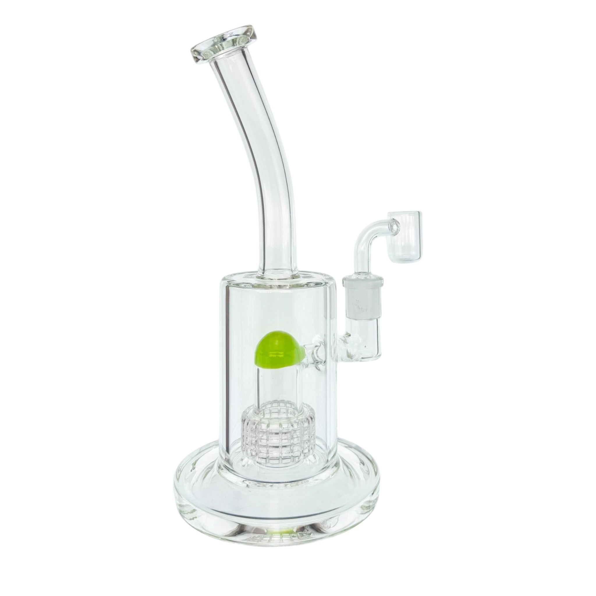 Clear Dab Rig With Sea Foam Green Multi Slit Disc Perc 9 Inches Tall