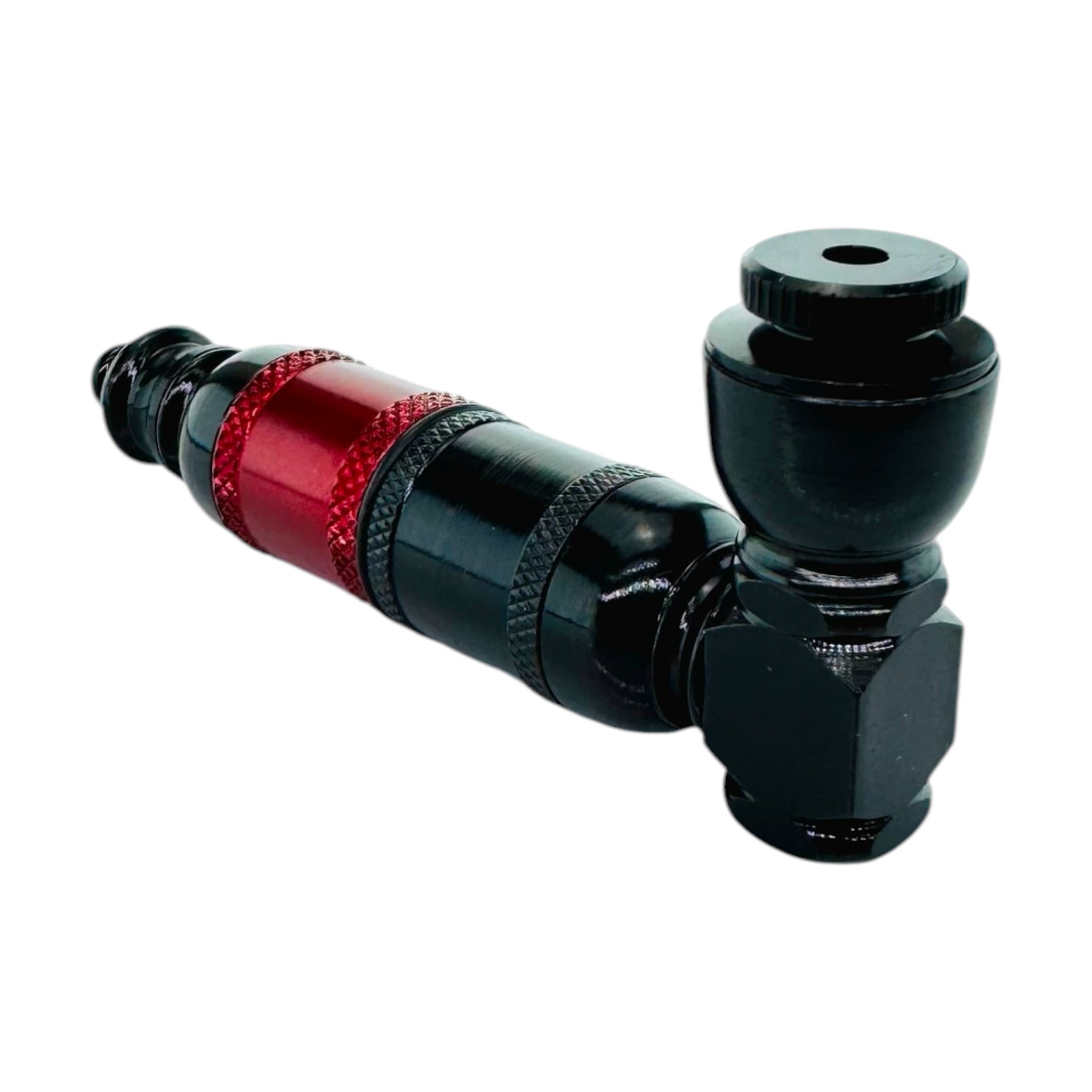 Red And Black Extra Large Chamber smoking Hand Pipe for weed with metal lid cap