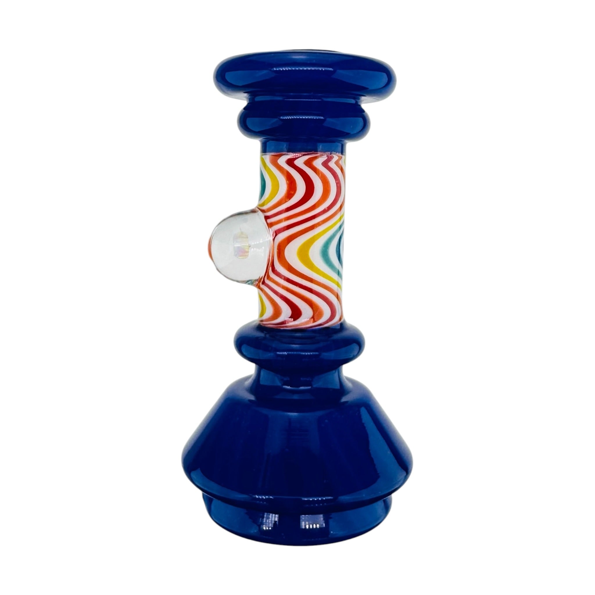 Blue With Rainbow Line Work And Opal Dry Hit Attachment For Puffco Peak And Peak Pro