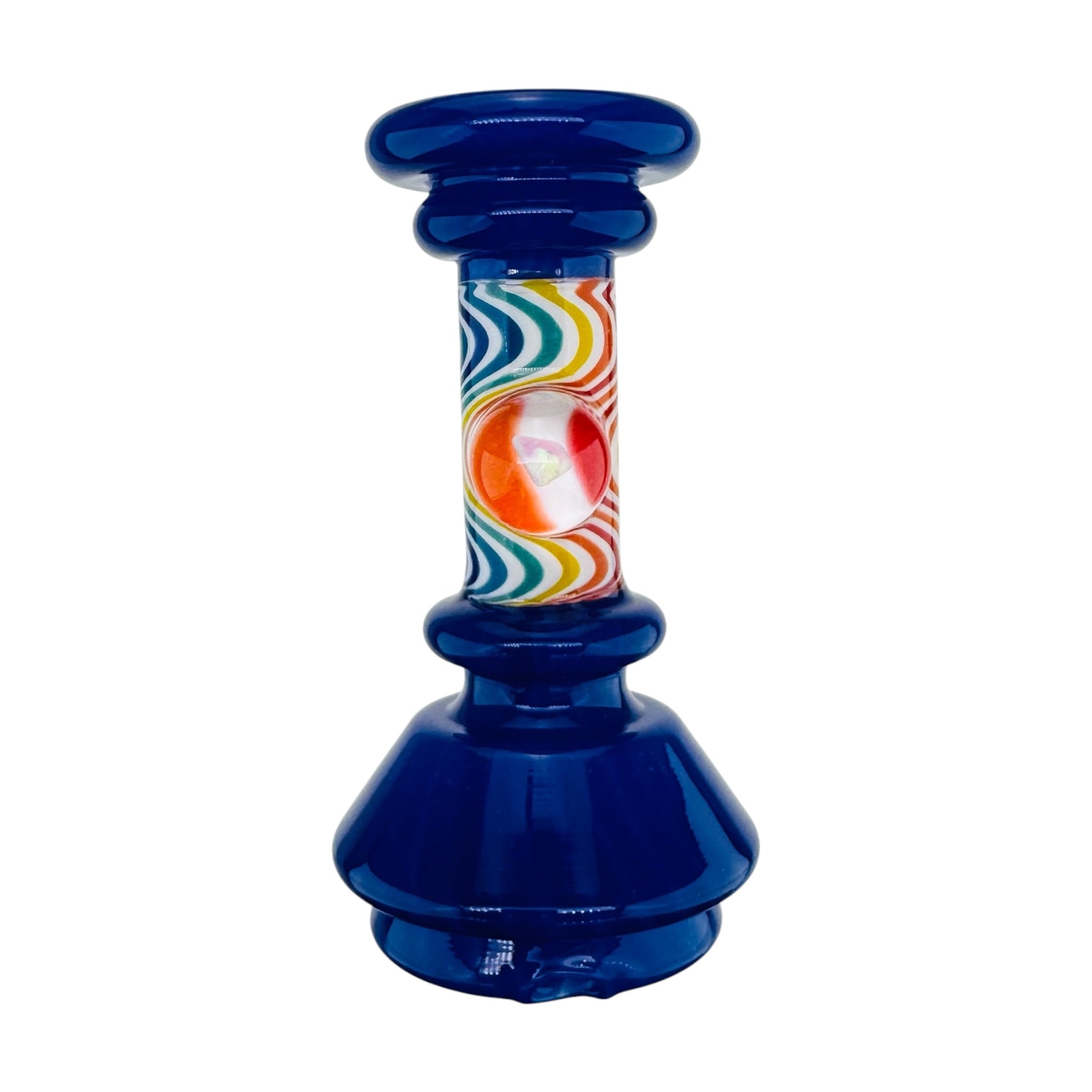 Blue With Rainbow Line Work And Opal Dry Hit Attachment For Puffco Peak And Peak Pro