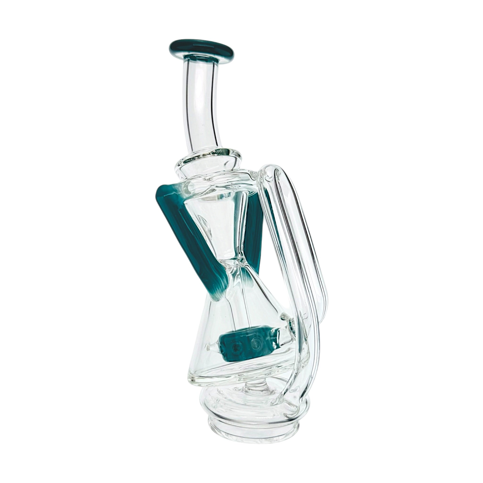 Teal Dual Uptake Glass Internal Recycler With Opal Water Attachment For Puffco Peak And Peak Pro