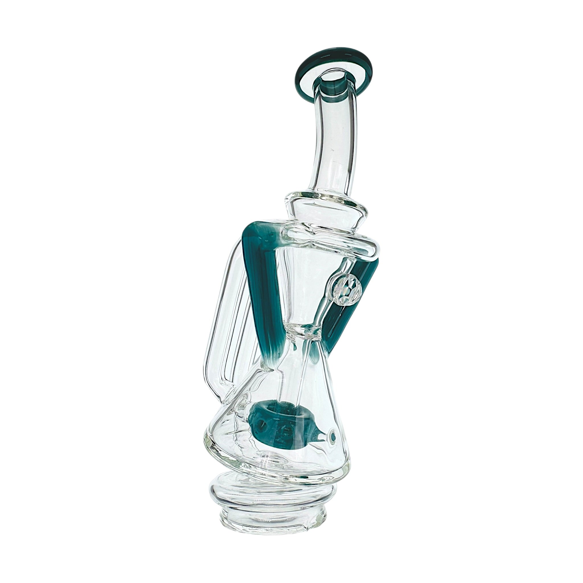Teal Dual Uptake Glass Internal Recycler With Opal Water Attachment For Puffco Peak And Peak Pro