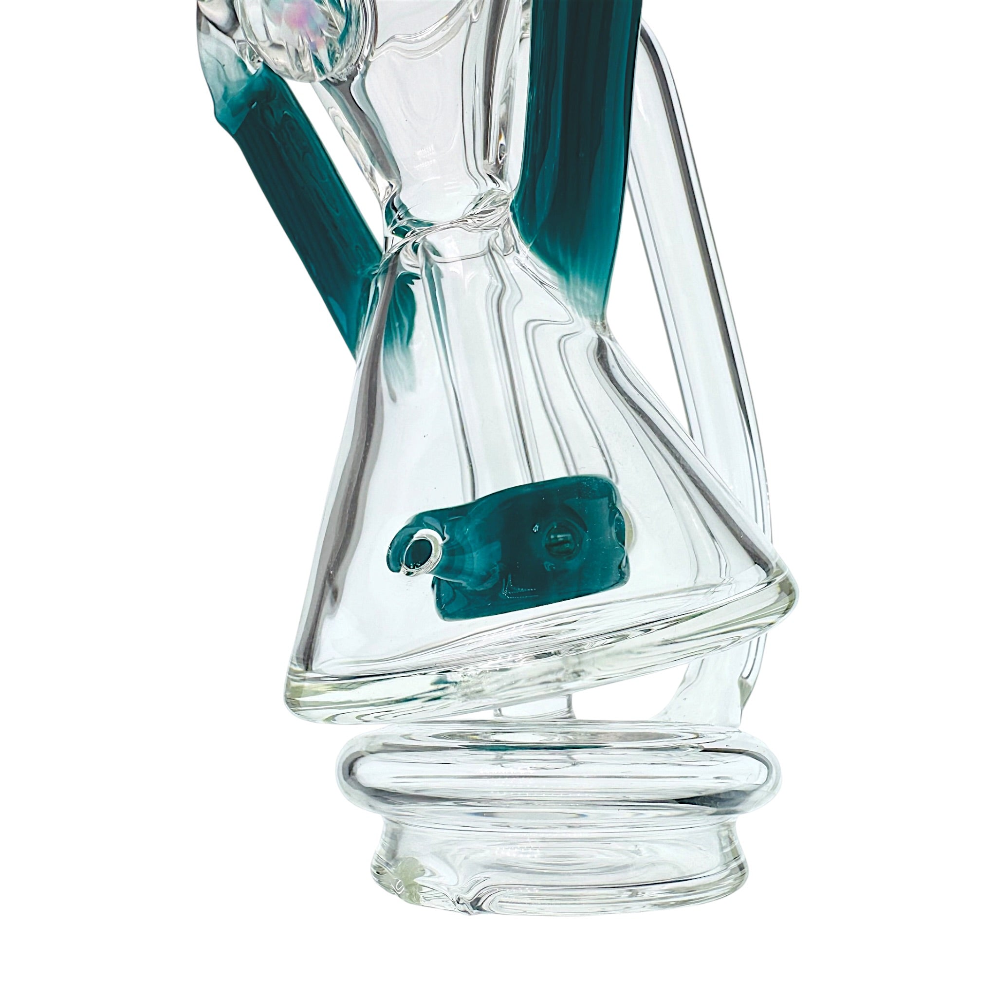 Teal Dual Uptake Glass Internal Recycler With Opal Water Attachment For Puffco Peak And Peak Pro
