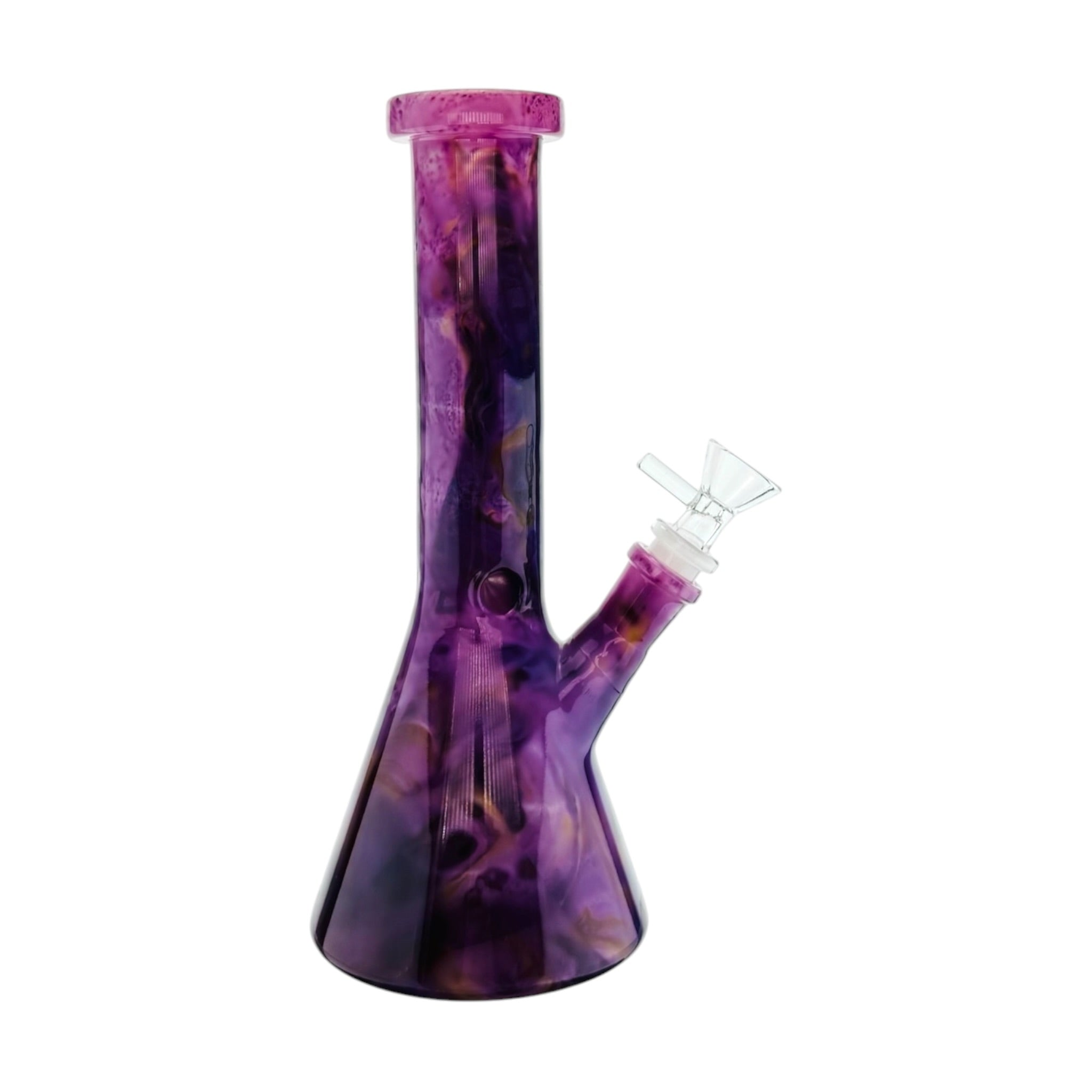 Purple and black glass water pipe on a white background