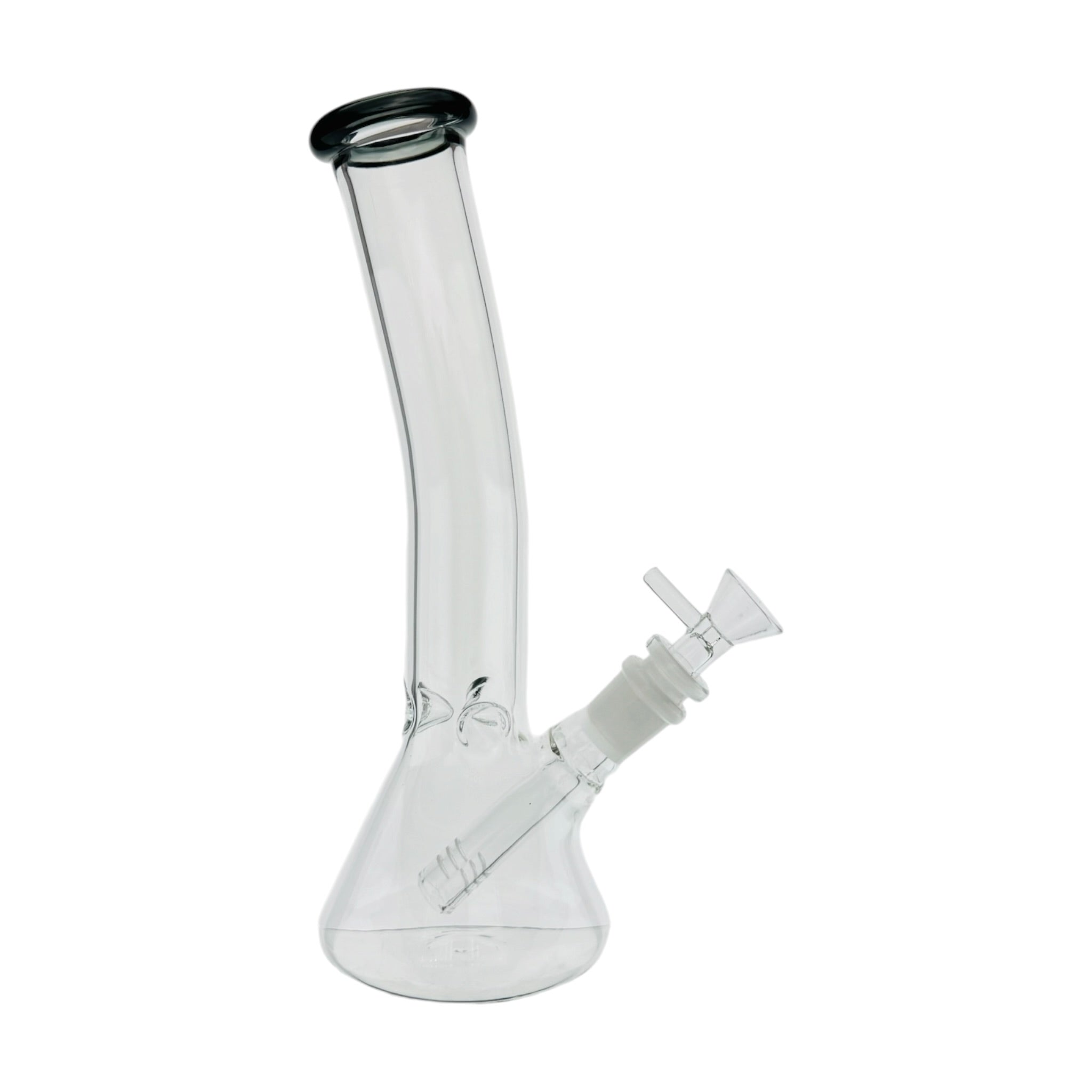 Clear Beaker Glass Water Pipe Bong With Bent Neck And Shadow Black Mouthpiece