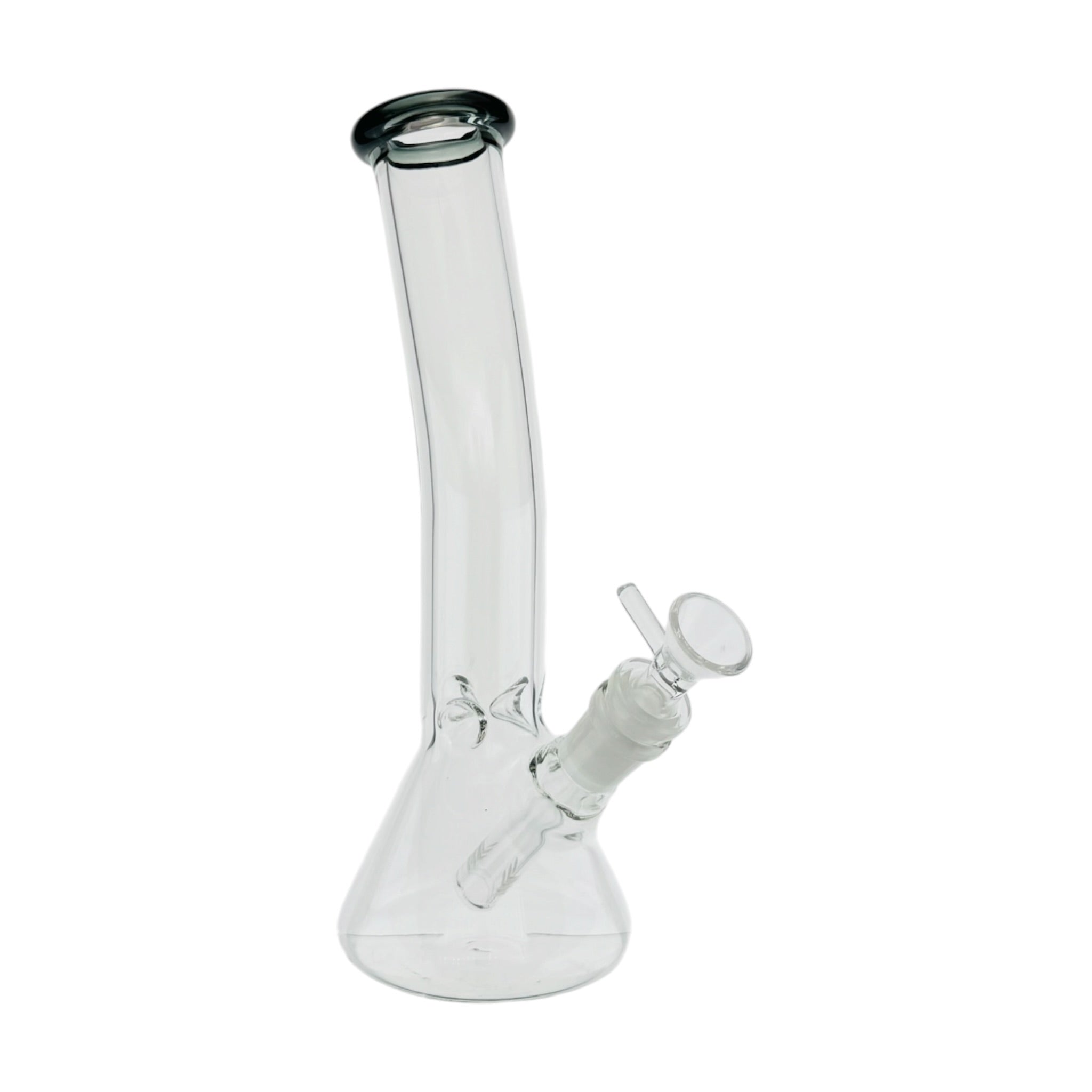 Clear Beaker Glass Water Pipe Bong With Bent Neck And Shadow Black Mouthpiece 10 inches tall