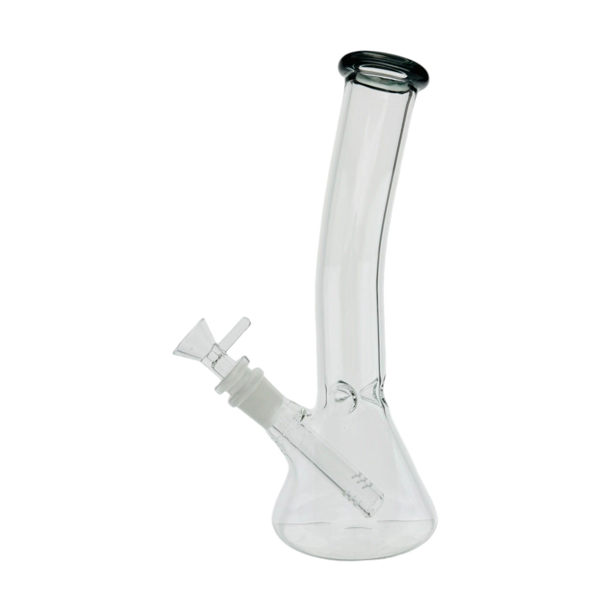 Clear Beaker Glass Water Pipe Bong With Bent Neck And Shadow Black Mouthpiece 10 inches tall