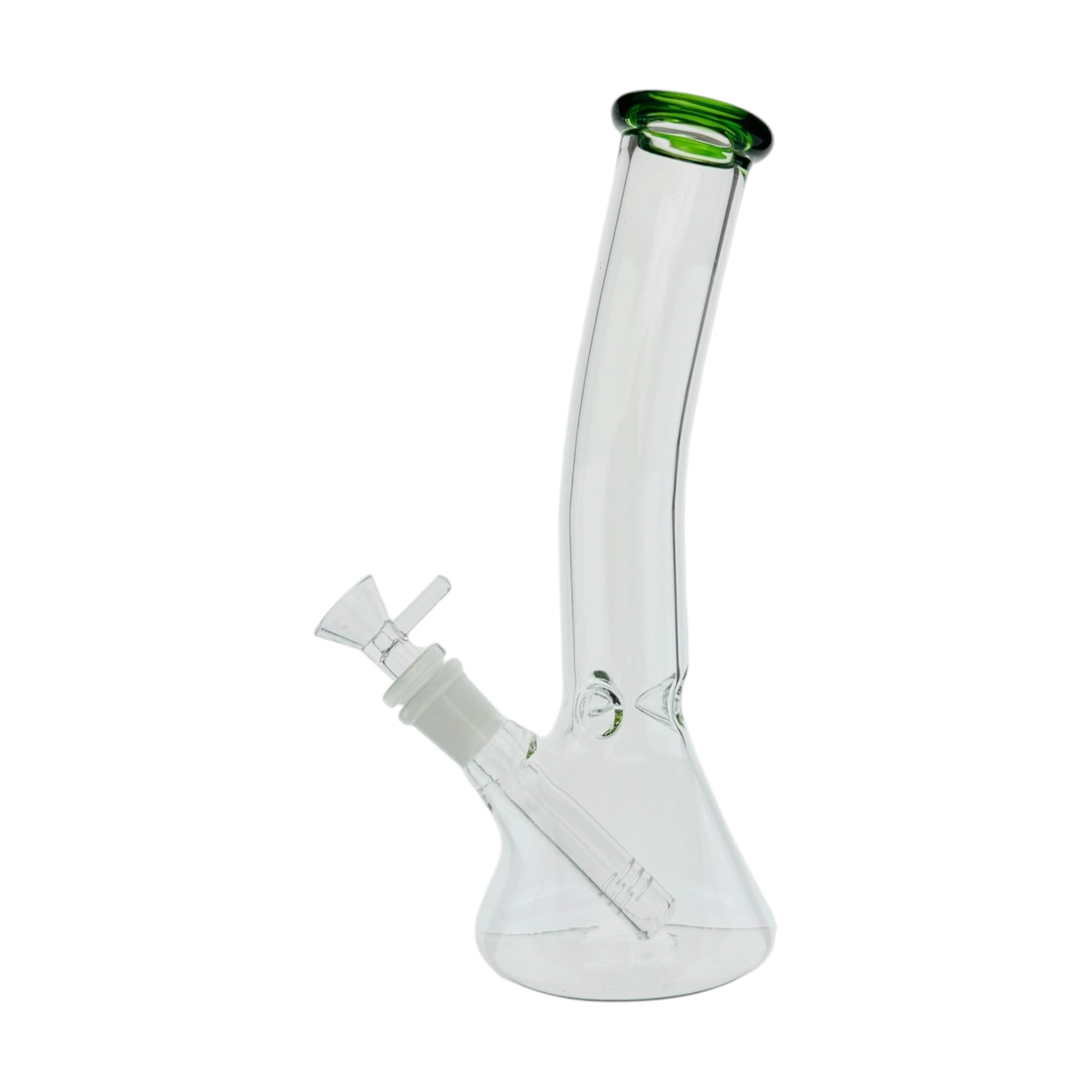 Clear Beaker Glass Water Pipe Bong With Bent Neck And Green Mouthpiece