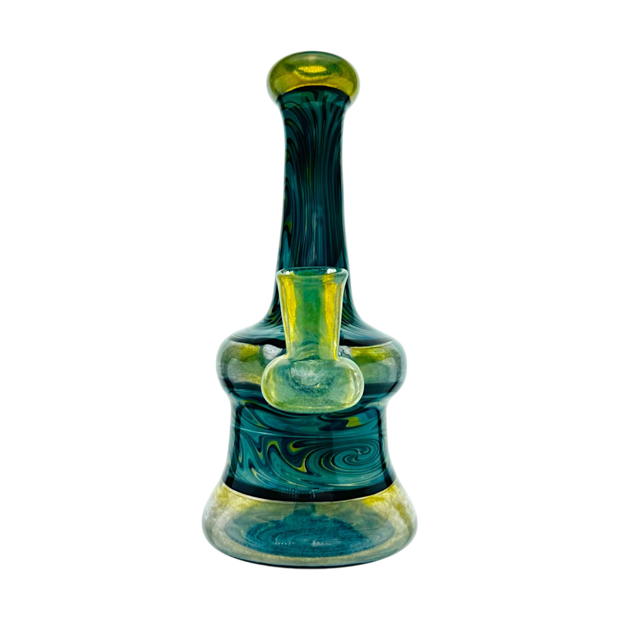 heady glass by artist Irene Glass Blue Green Yellow Linework water pipe Dab Rig With Fuming