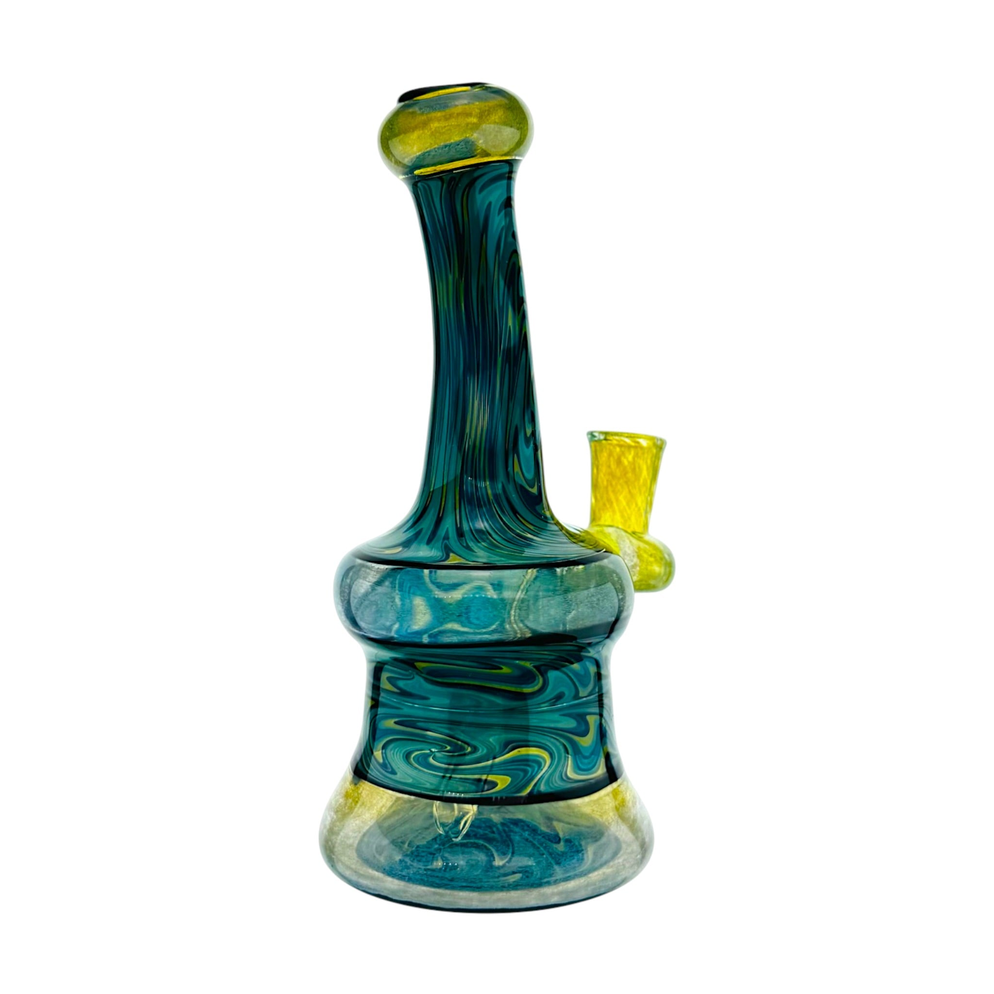 heady glass by artist Irene Glass Blue Green Yellow Linework water pipe Dab Rig With Fuming