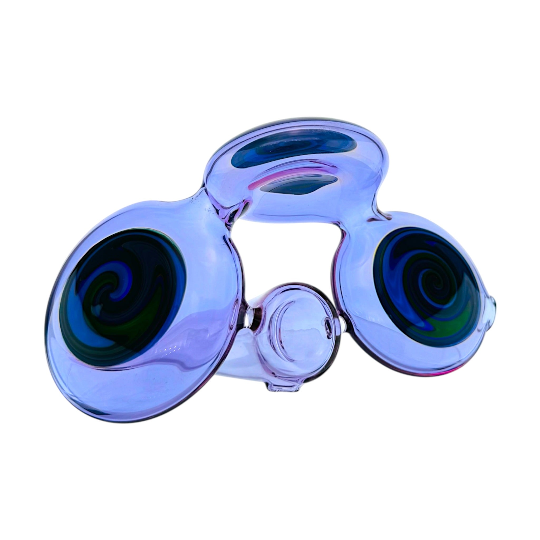 Unique Triple Wig Wag Line Work Disc Purple Glass Hand Pipe