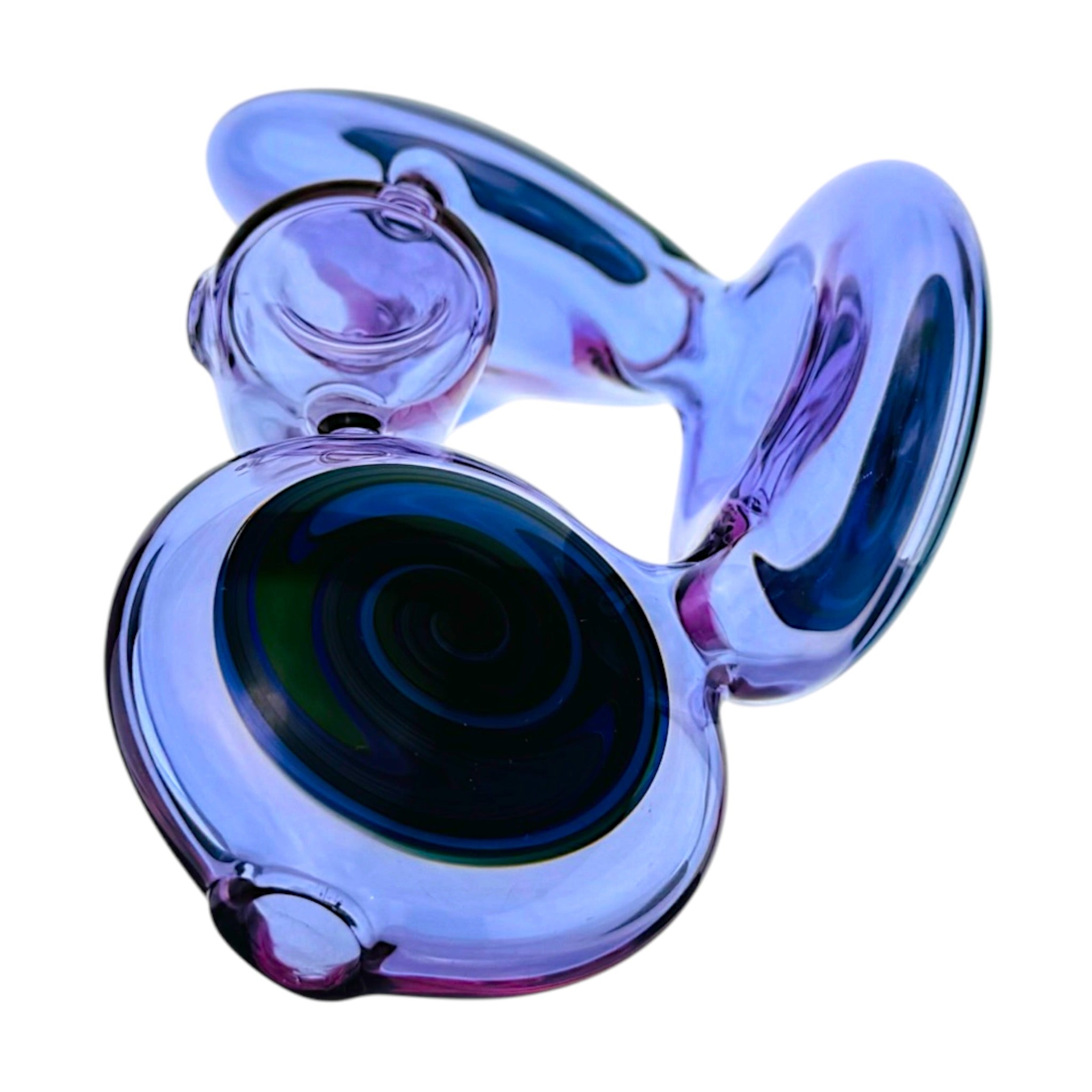 Unique Triple Wig Wag Line Work Disc Purple Glass Hand Pipe