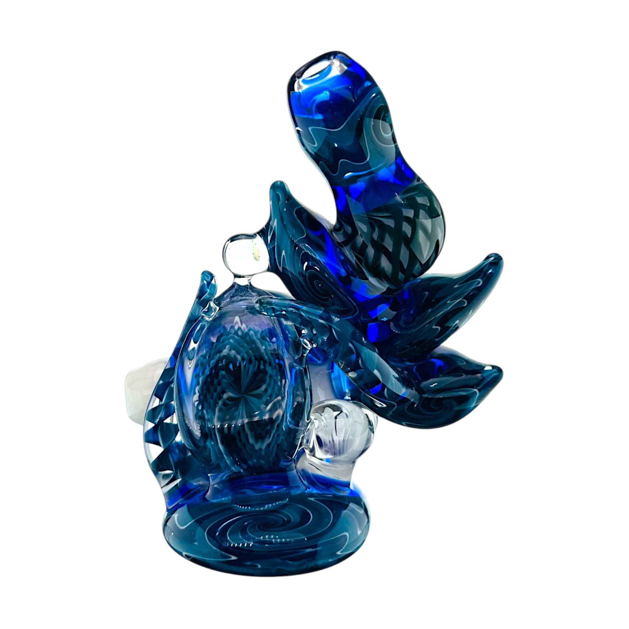 Heady Old School Stand Up Dry Pipe With Blue Wig Wag Linework And Multiple Opals