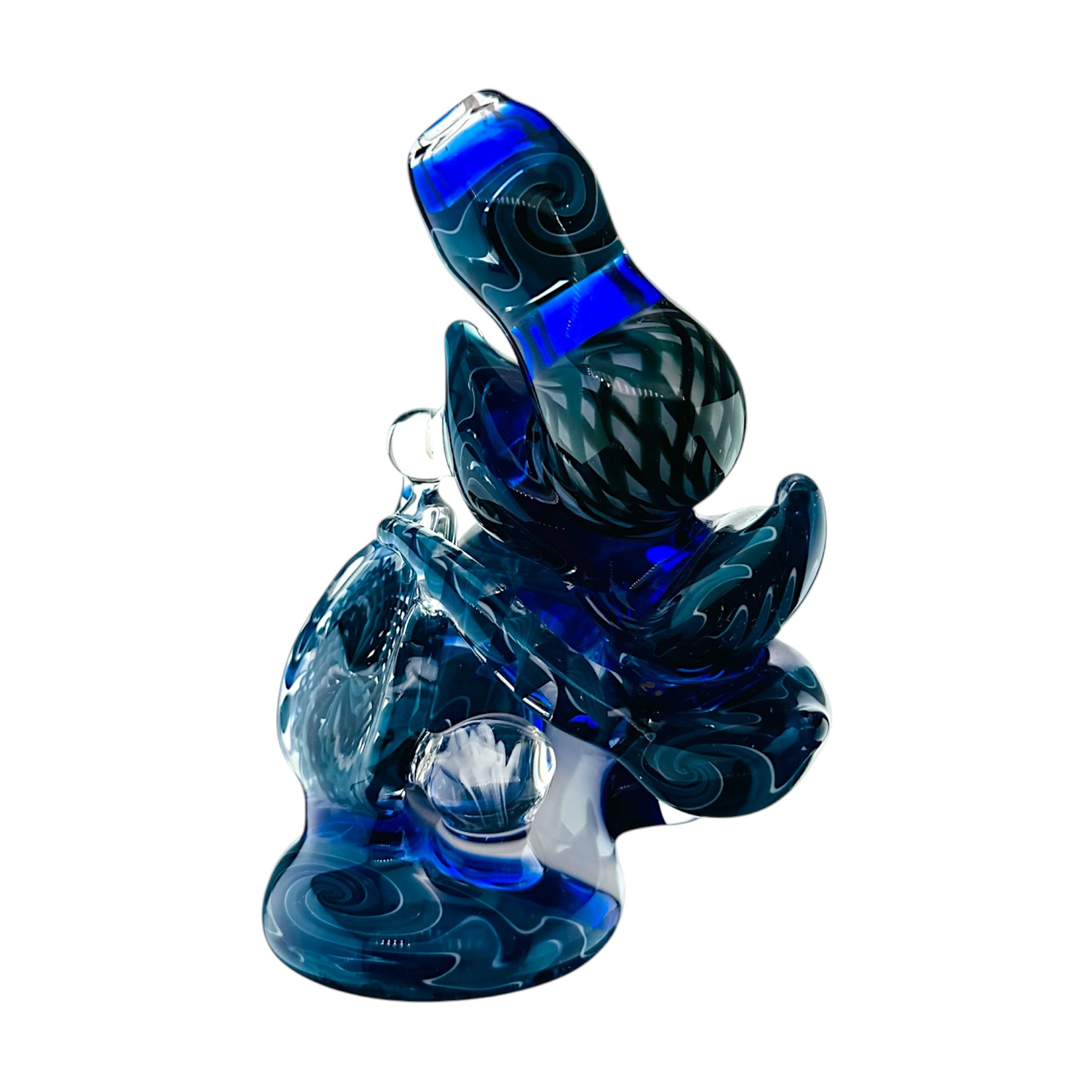 Heady Old School Stand Up Dry Pipe With Blue Wig Wag Linework And Multiple Opals