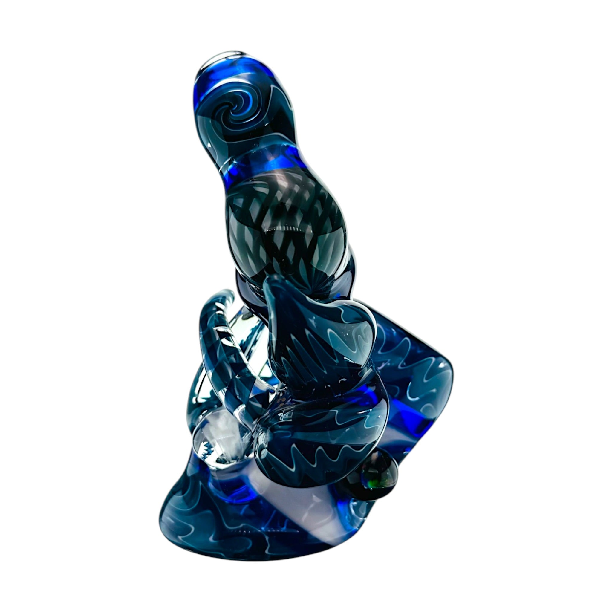 Heady Old School Stand Up Dry Pipe With Blue Wig Wag Linework And Multiple Opals