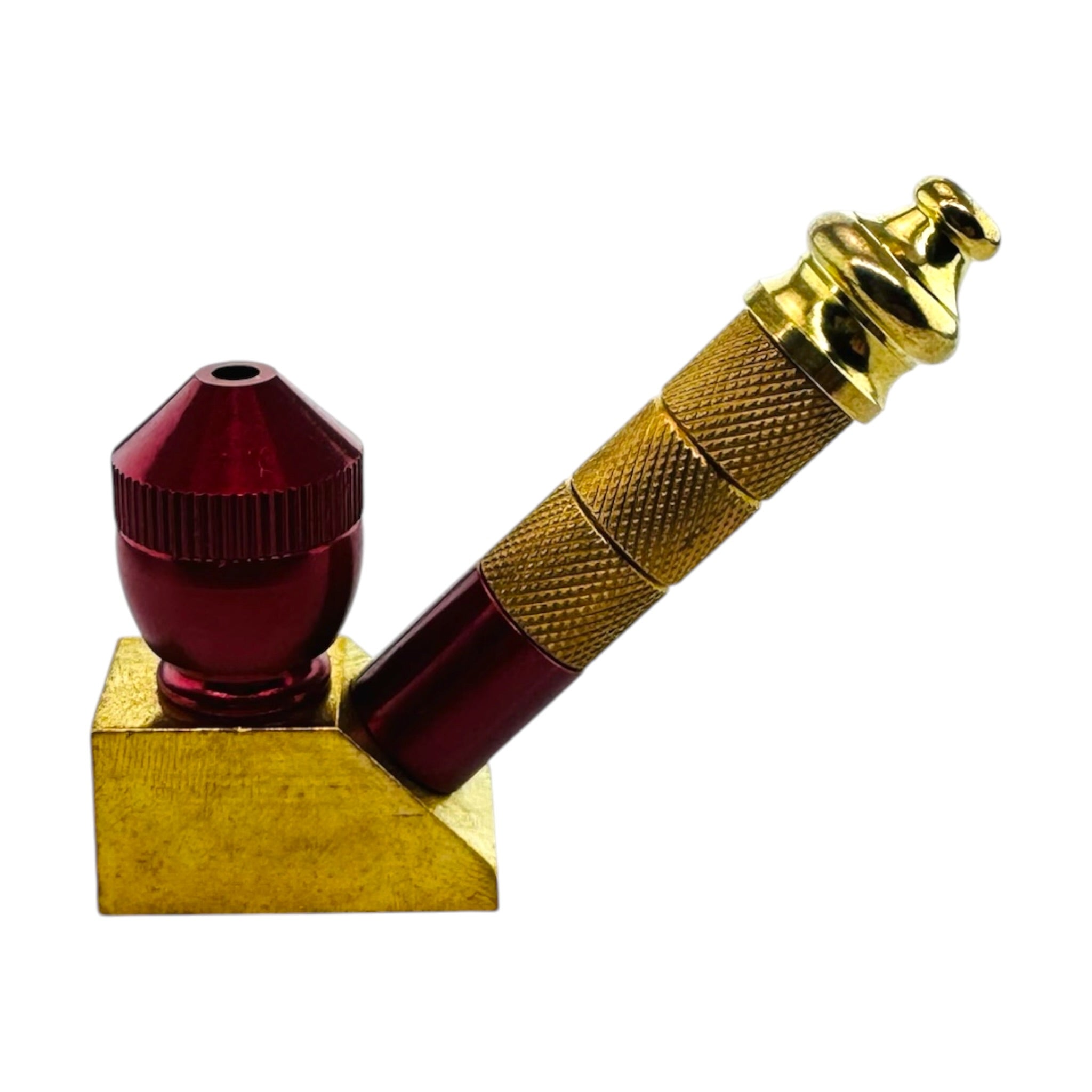 Brass And Red Aluminum Metal Sherlock Smoking Pipe With Cone Lid