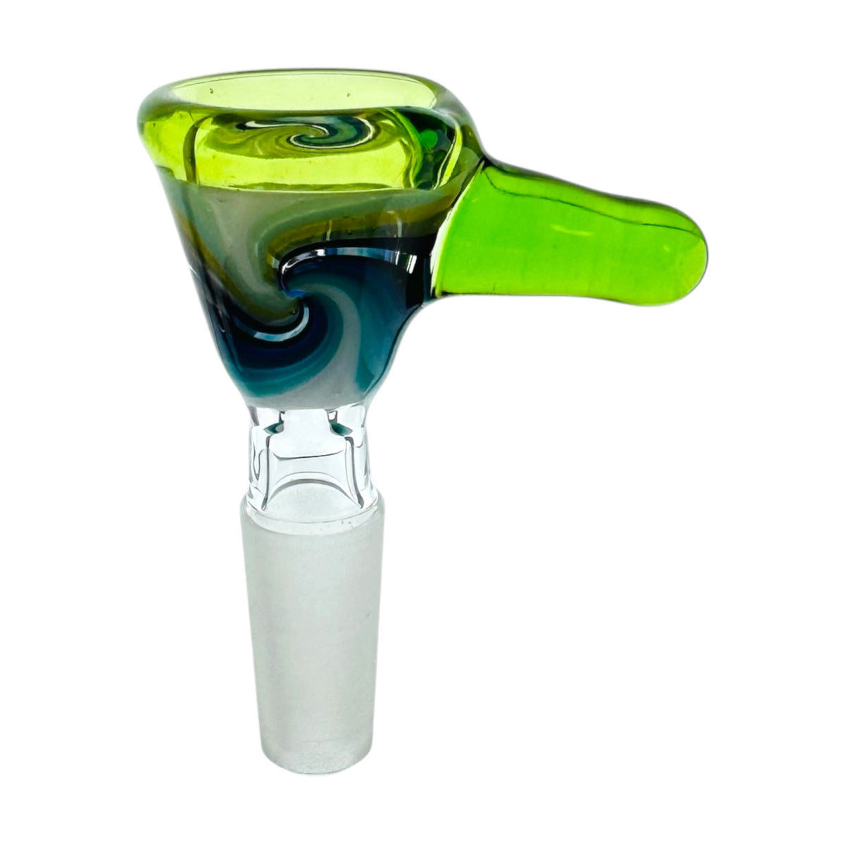 N3RD Glass water pipe bowl 10mm Flower Bowl Lime Green Rim And Handle With Blue and Green Linework