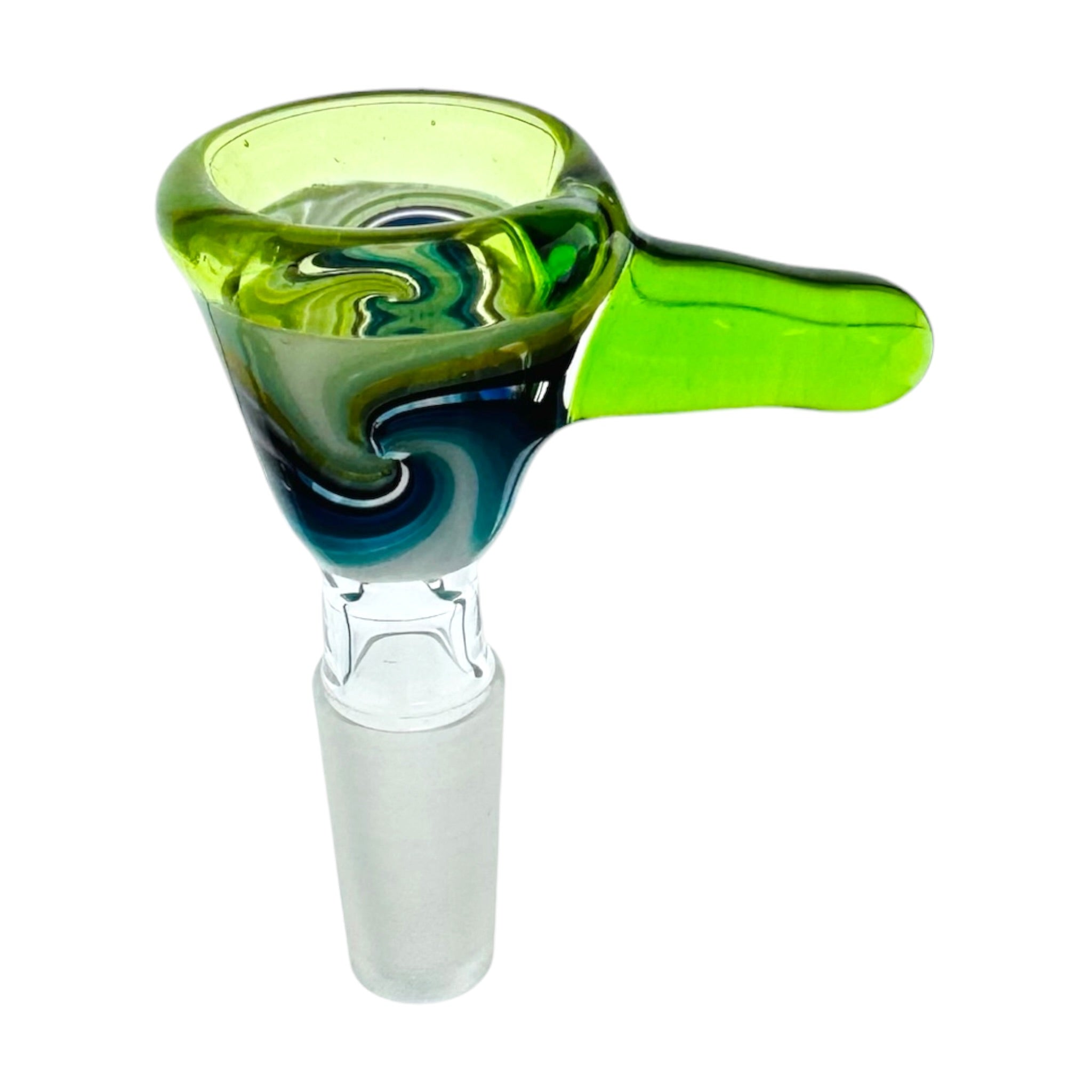 N3RD Glass water pipe bowl 10mm Flower Bowl Lime Green Rim And Handle With Blue and Green Linework