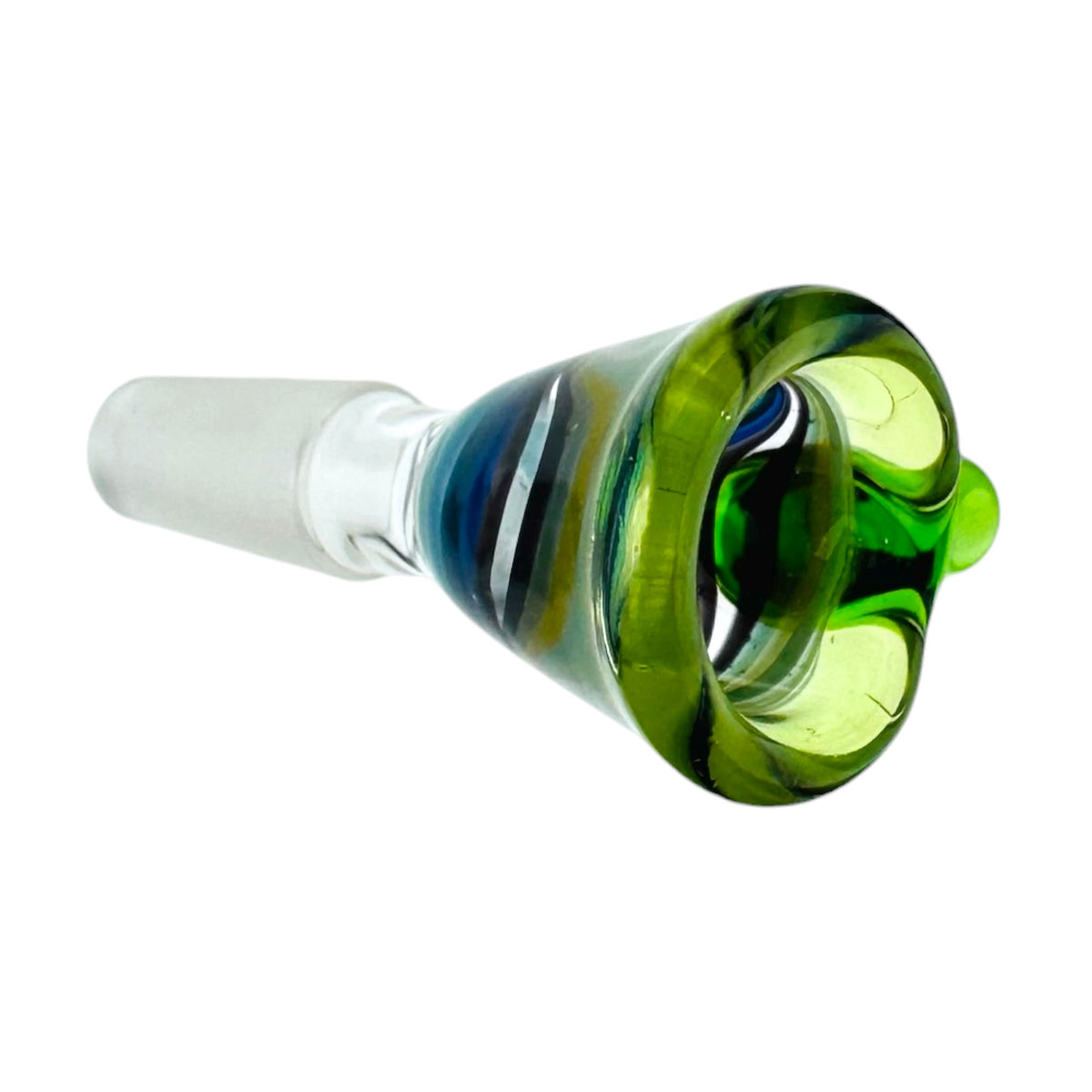 N3RD Glass water pipe bowl 10mm Flower Bowl Lime Green Rim And Handle With Blue and Green Linework