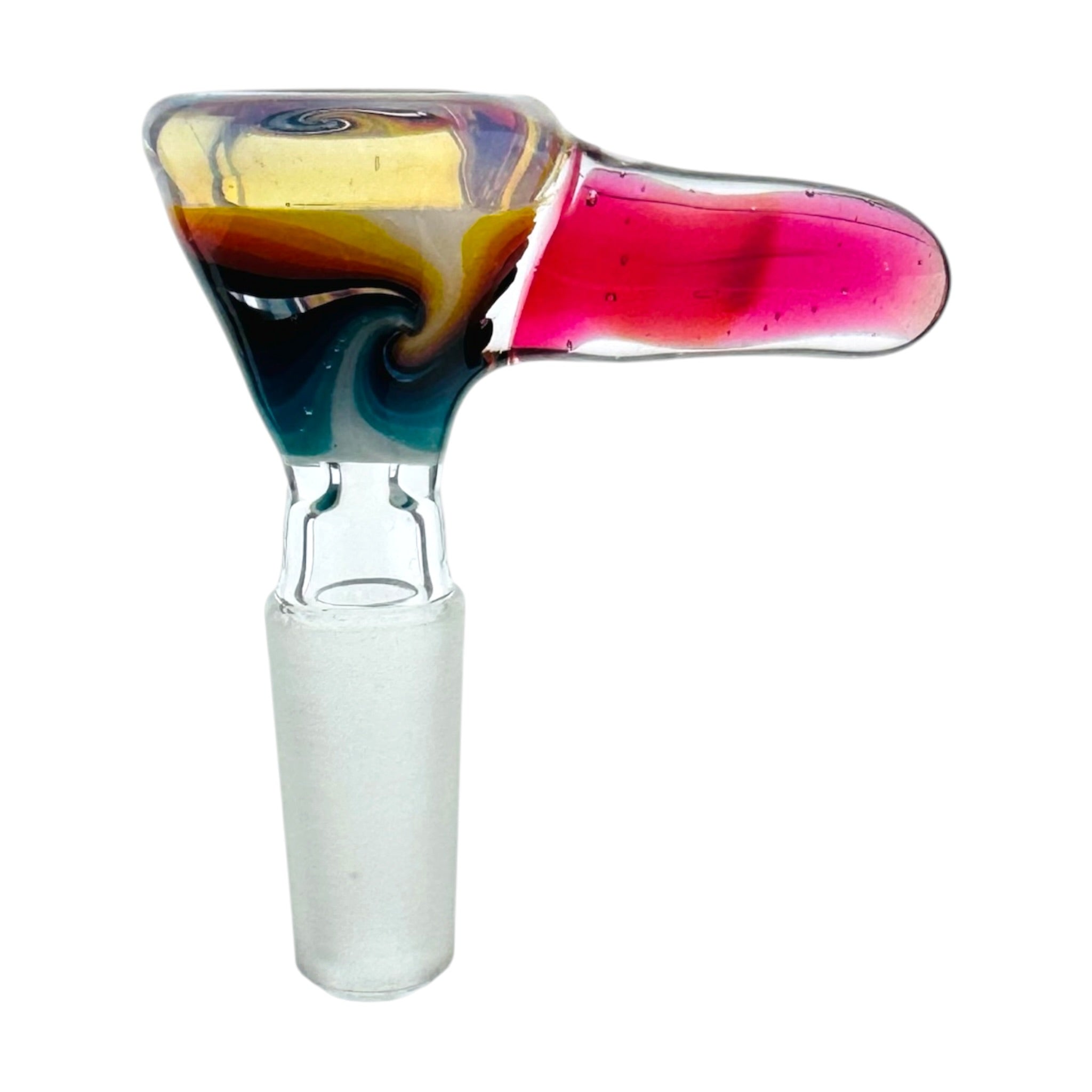 N3RD Glass water pipe bowl 10mm Flower Bowl Cosmic Fume Rim And Pink Handle With Fire and Ice Linework
