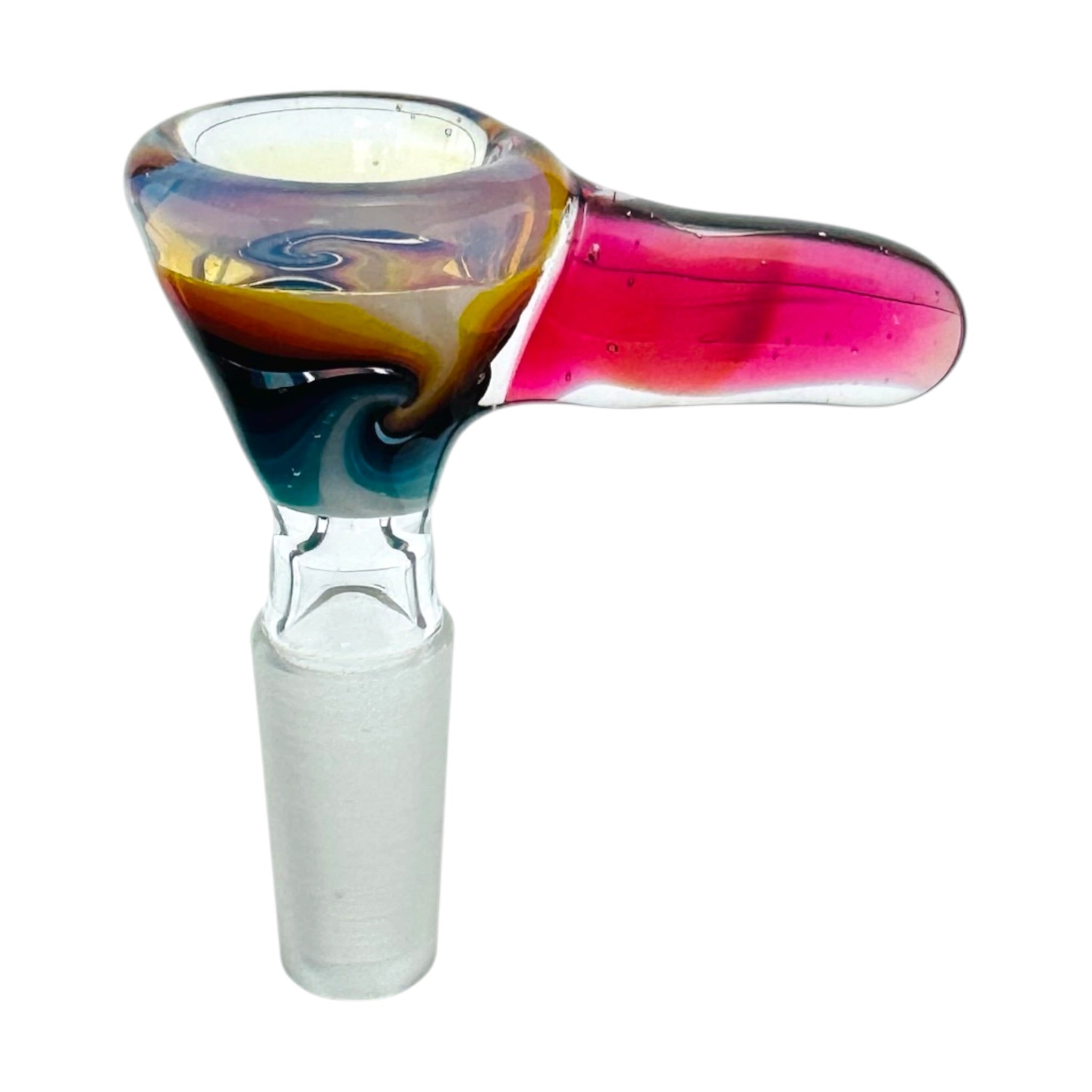 N3RD Glass water pipe bowl 10mm Flower Bowl Cosmic Fume Rim And Pink Handle With Fire and Ice Linework