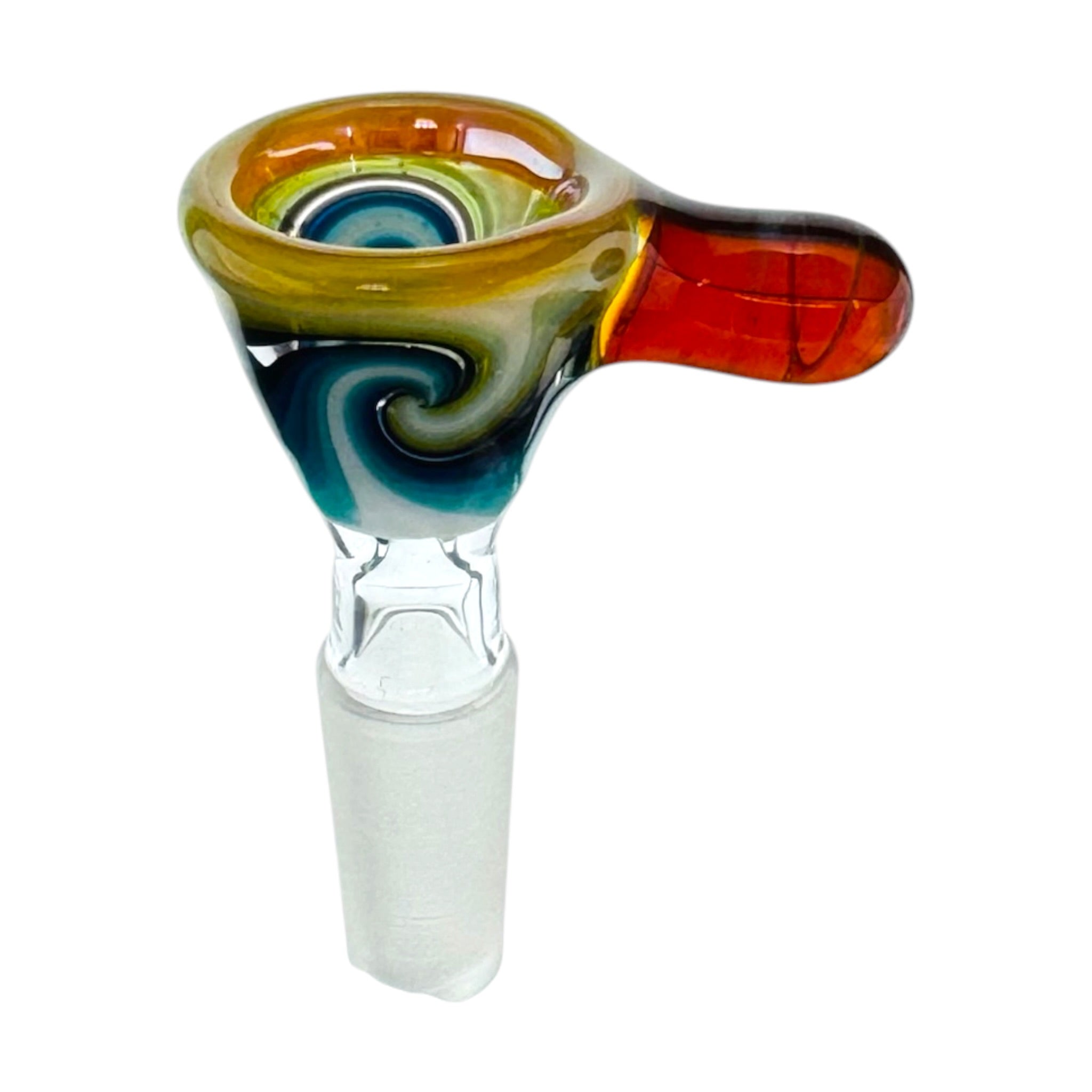 N3RD Glass water pipe bowl 10mm Flower Bowl Sunset Orange Rim And Amber Handle With Blue and Green Linework