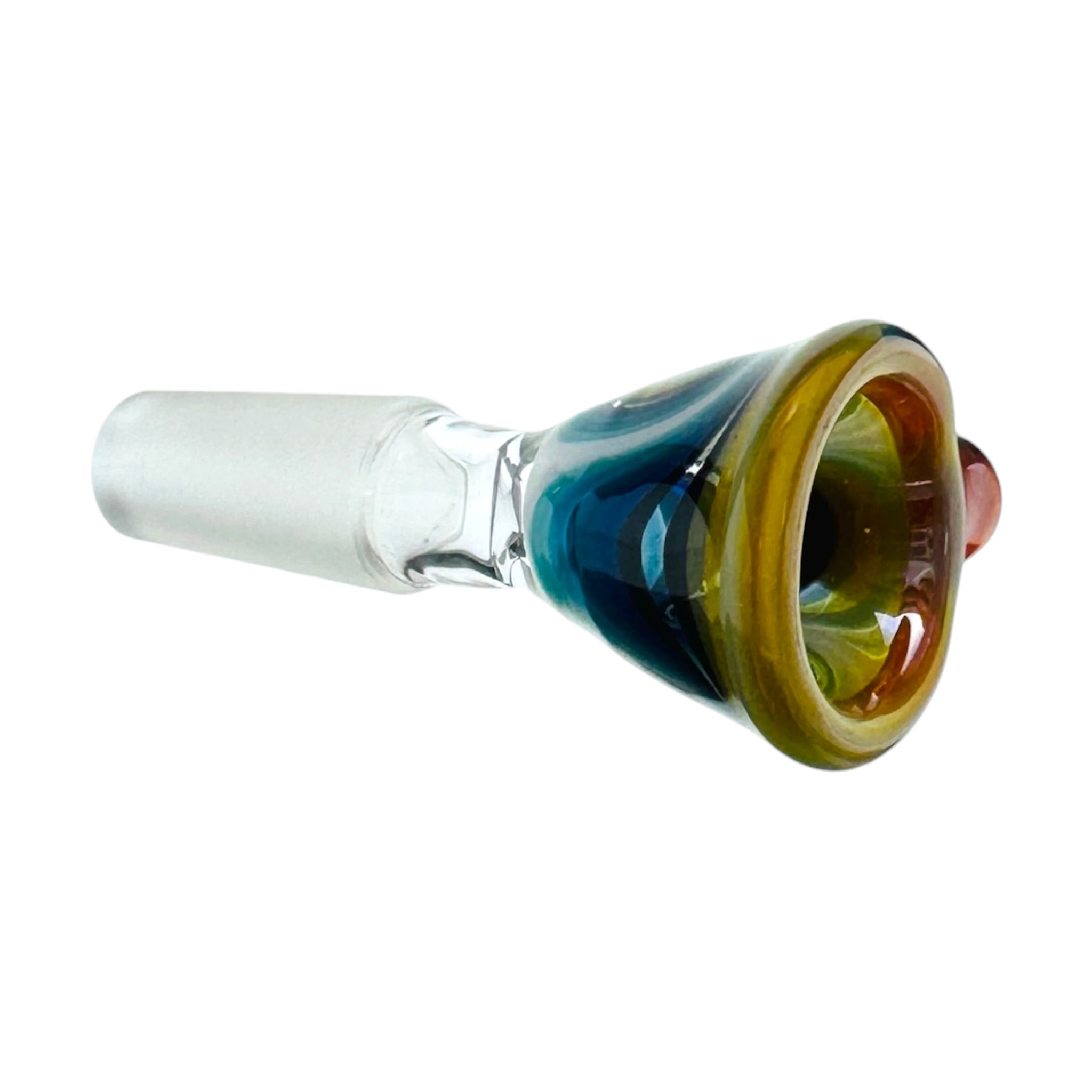 N3RD Glass water pipe bowl 10mm Flower Bowl Sunset Orange Rim And Amber Handle With Blue and Green Linework