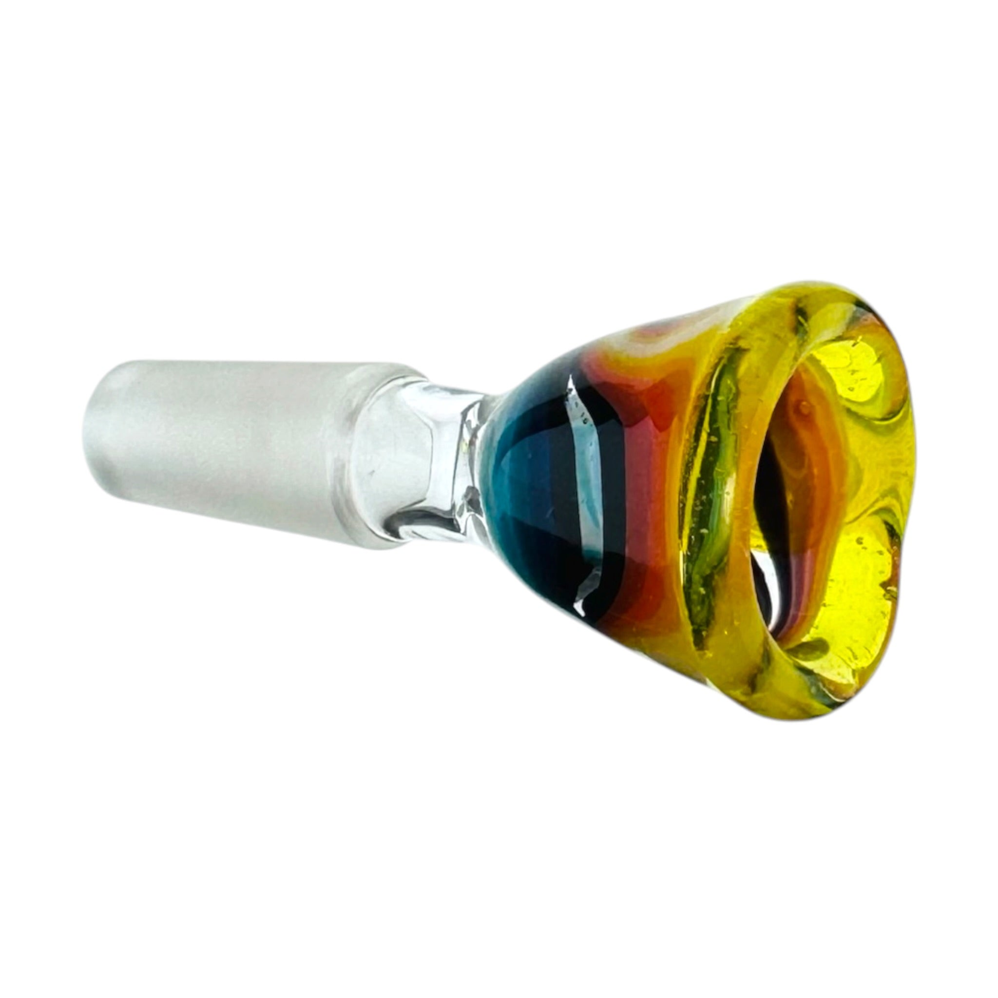 N3RD Glass hand made water pipe bowl 10mm Flower Bowl Lemon Drop Yellow Rim And Handle With Fire and Ice Linework