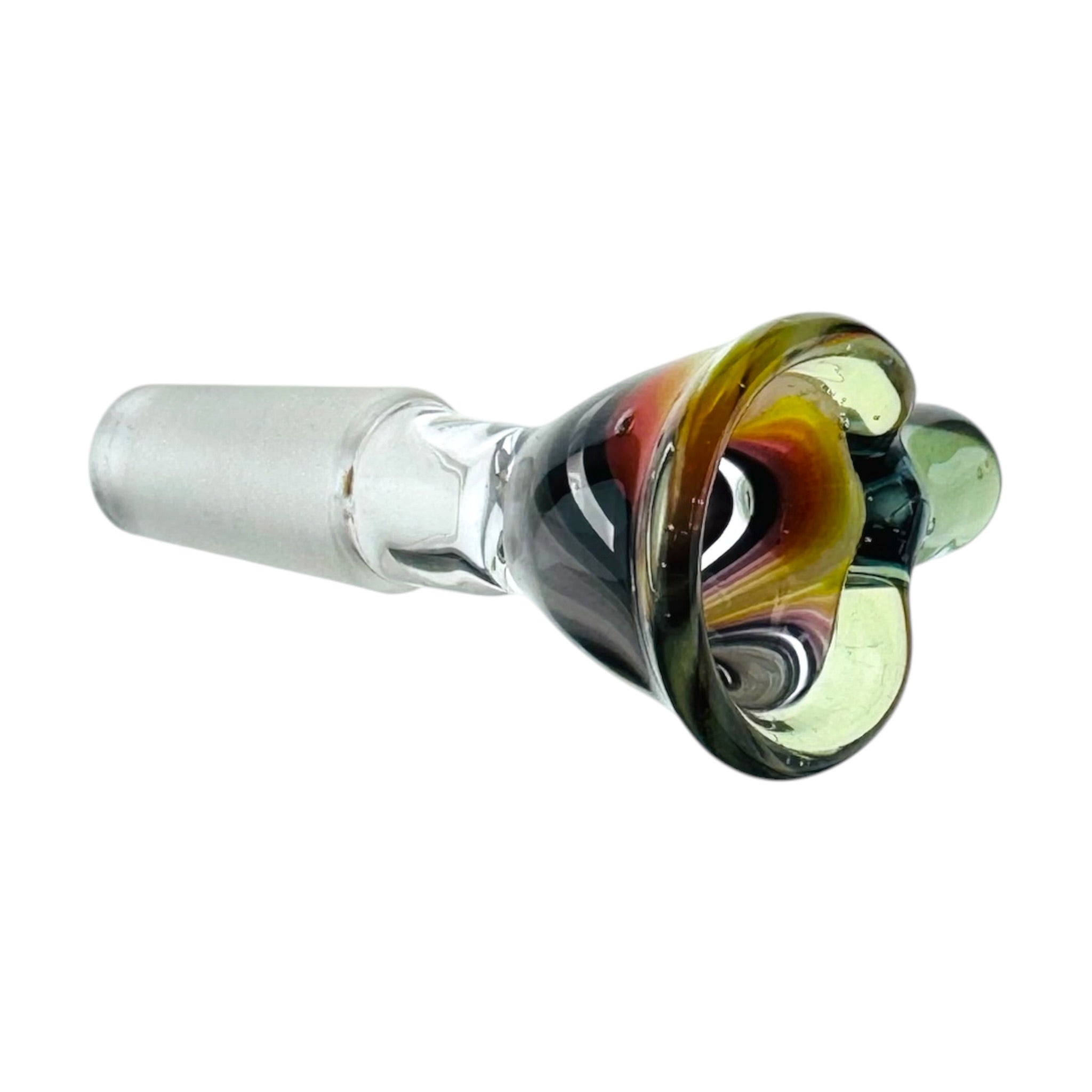N3RD Glass water pipe bowl 10mm Flower Bowl Smoke Black Rim And Handle With Sun and Moonlight Linework