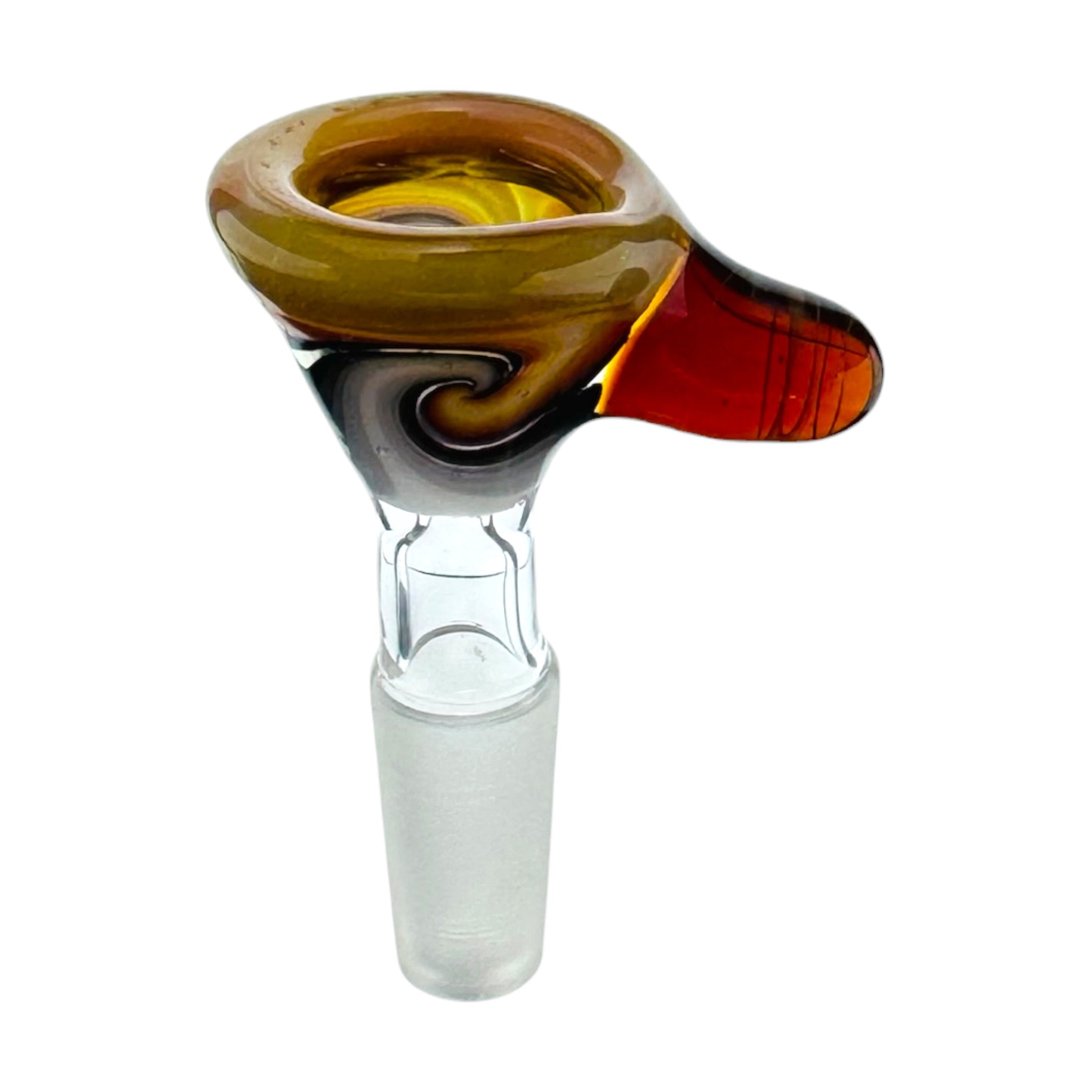 N3RD Glass water pipe bowl 10mm Flower Bowl Sunset Orange Rim And Amber Handle With Sun and Moonlight Linework