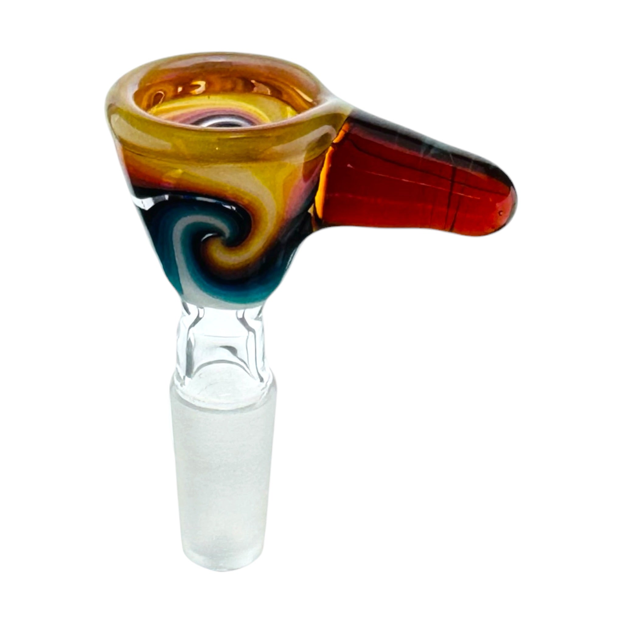 N3RD Glass water pipe 10mm Flower Bowl Sunset Orange Rim And Amber Handle With Fire and Ice Linework