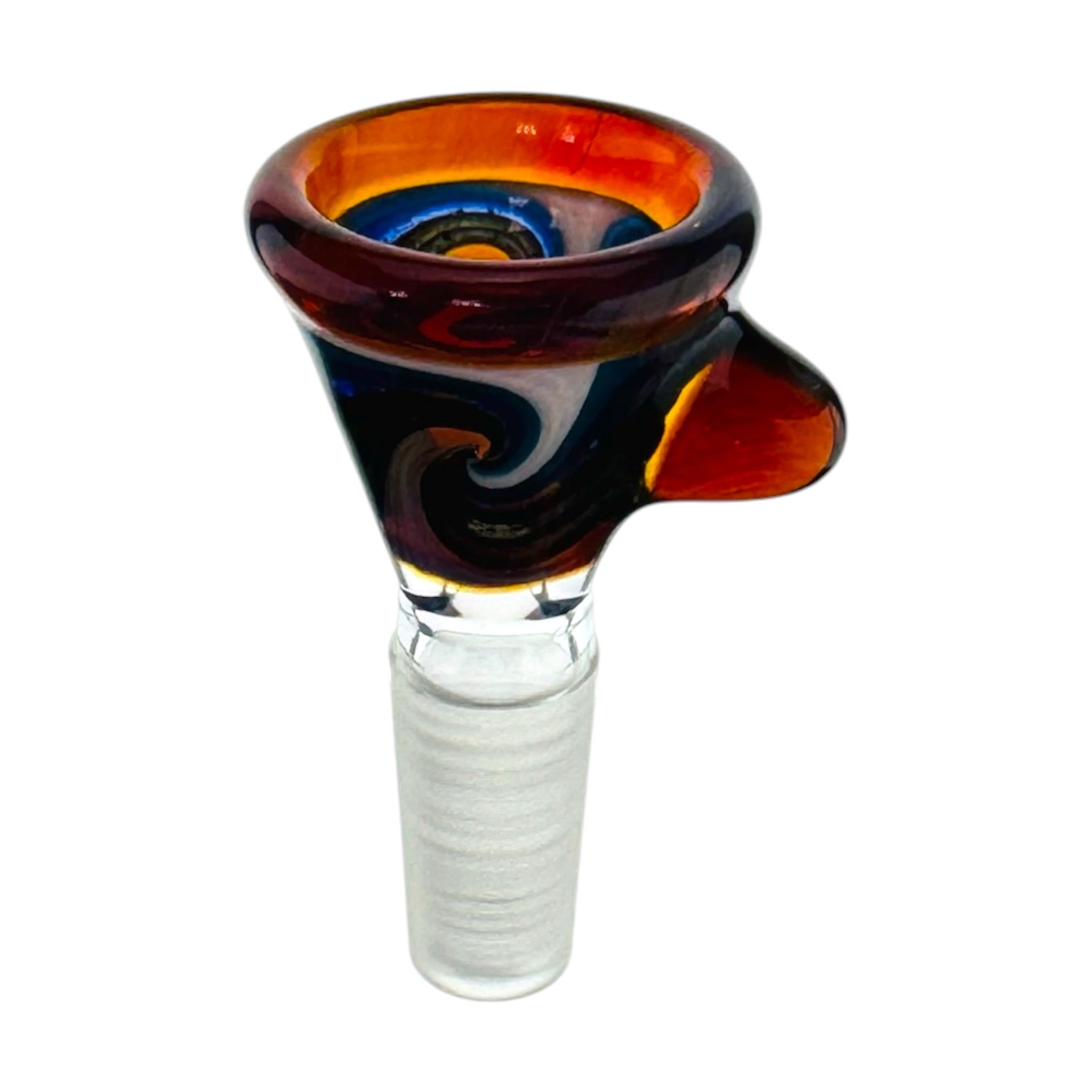 N3RD Glass water pipe bowl 10mm Flower Bowl Amber Brown Rim With Black Blue and White Linework