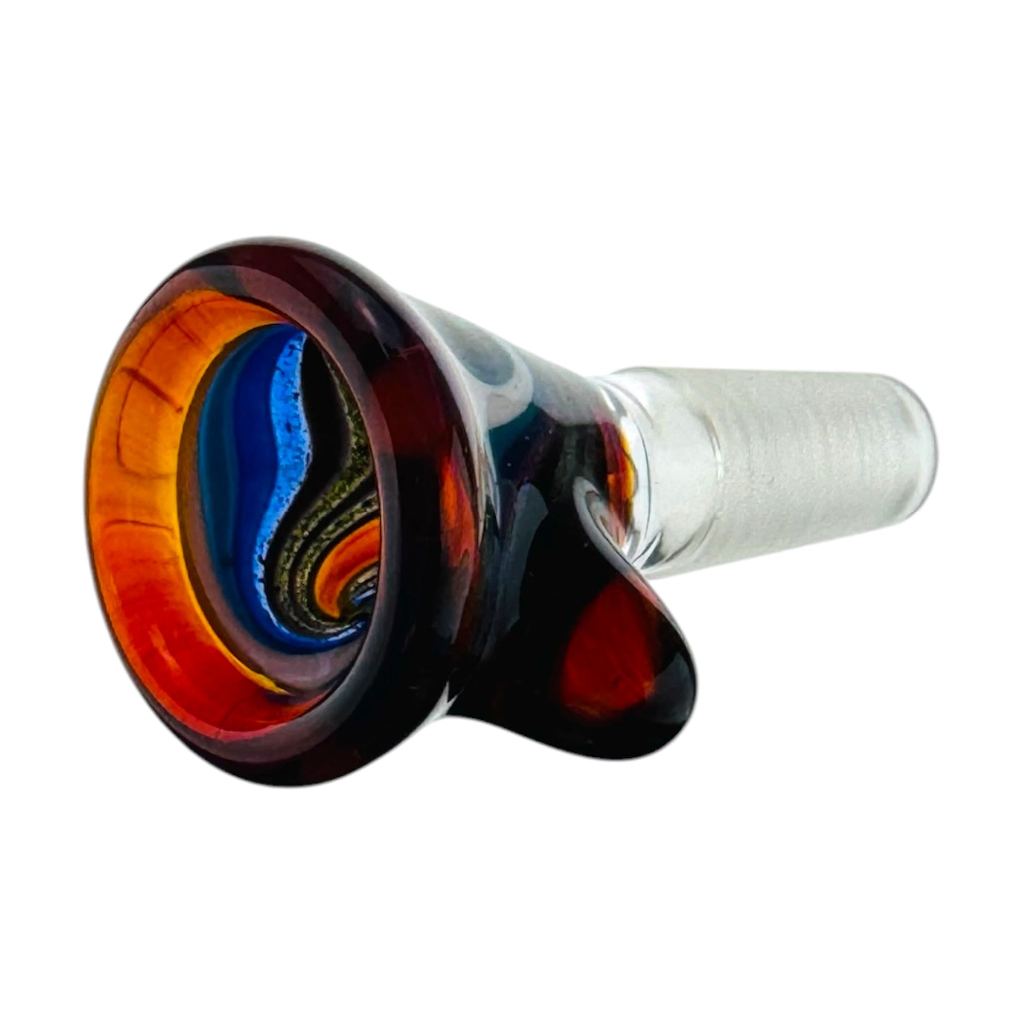 N3RD Glass water pipe bowl 10mm Flower Bowl Amber Brown Rim With Black Blue and White Linework