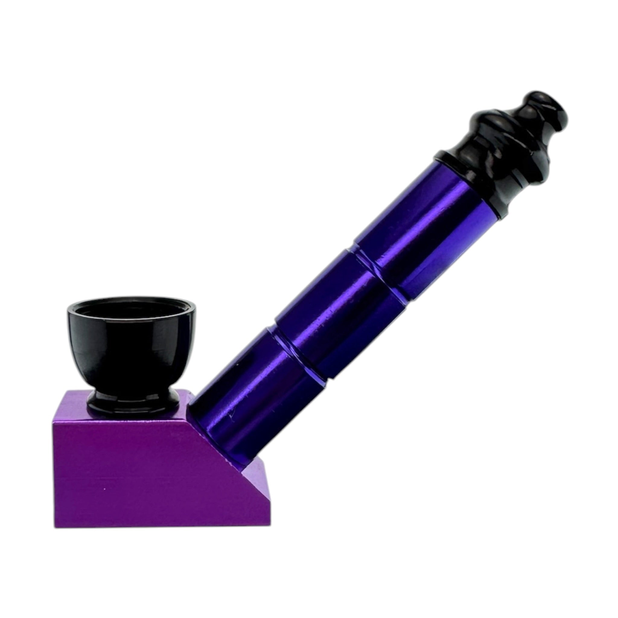 A purple and black metal pipe with a matching purple base, shown on a plain white background.