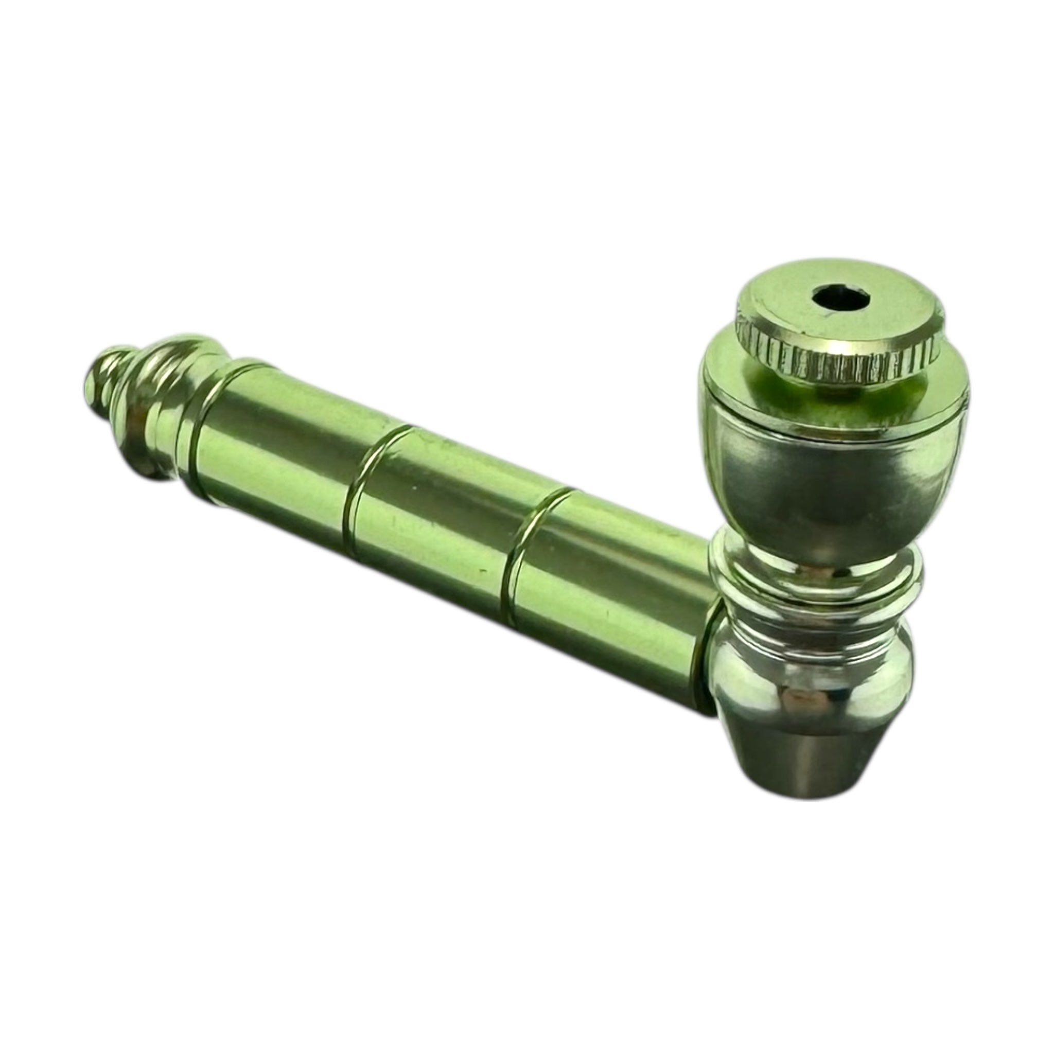 Green metal smoking pipe on a white background